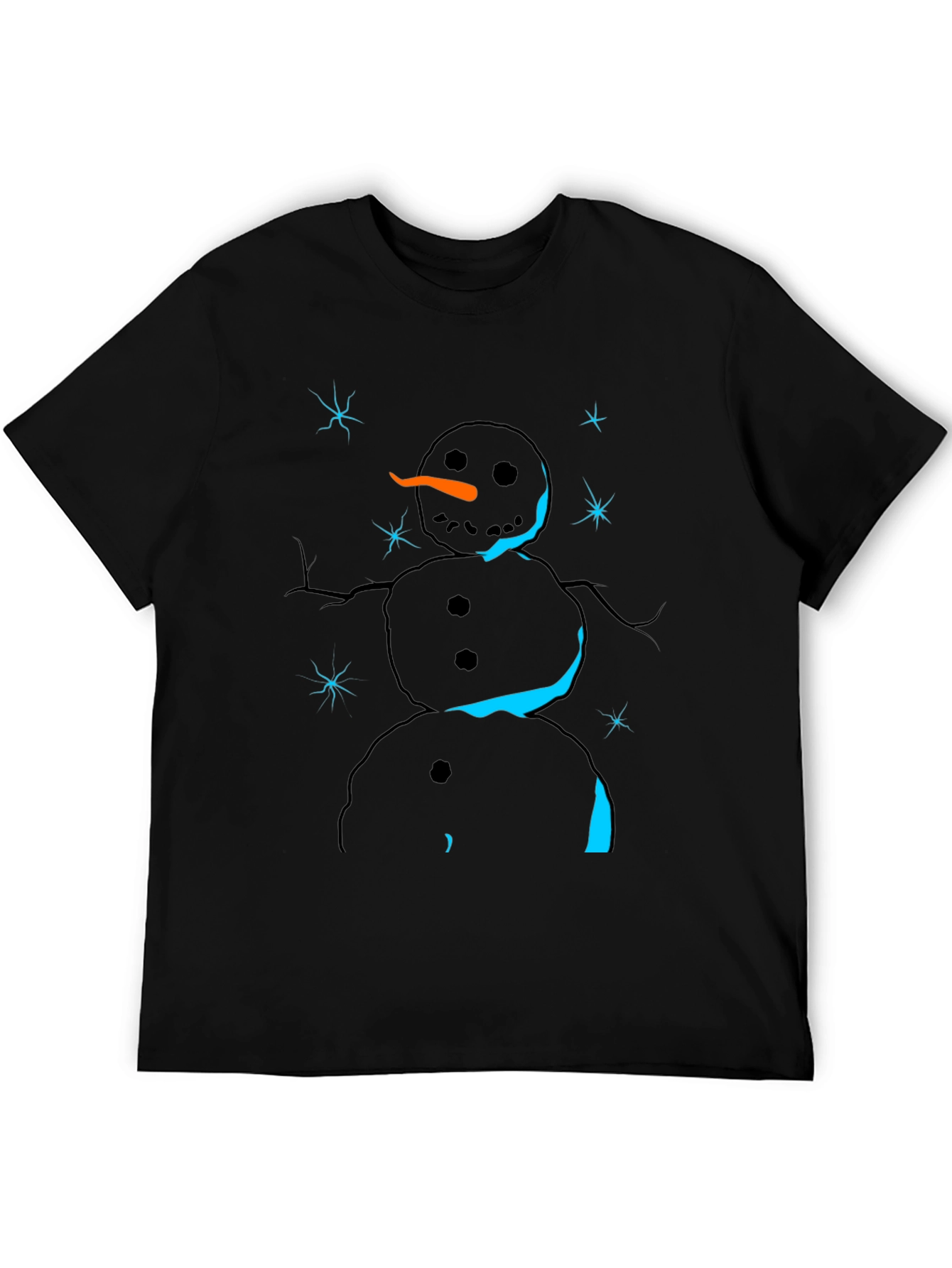 Snowman Graphic Tee - Black Cotton Holiday T-Shirt