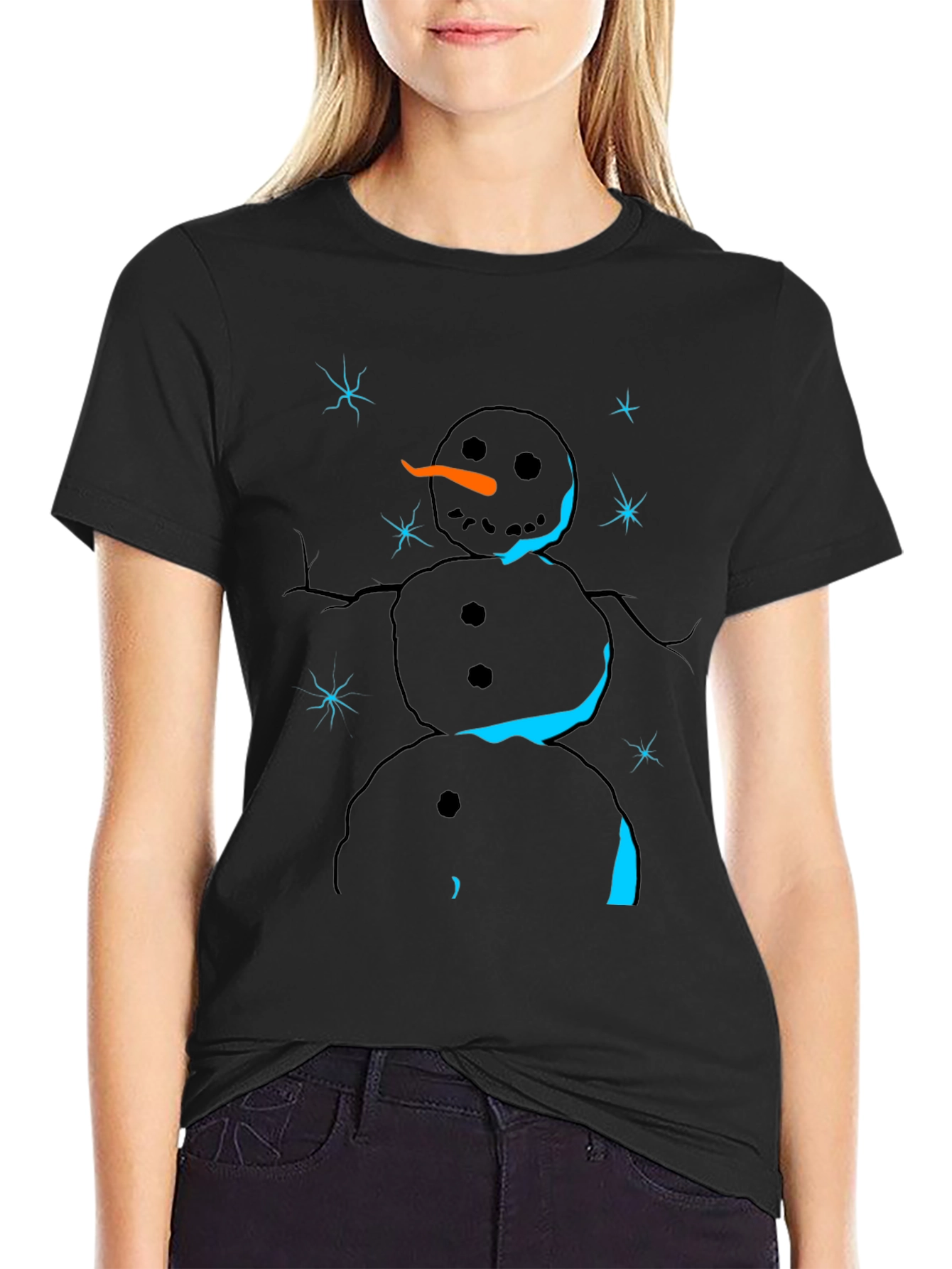 Snowman Graphic Tee - Black Cotton Holiday T-Shirt