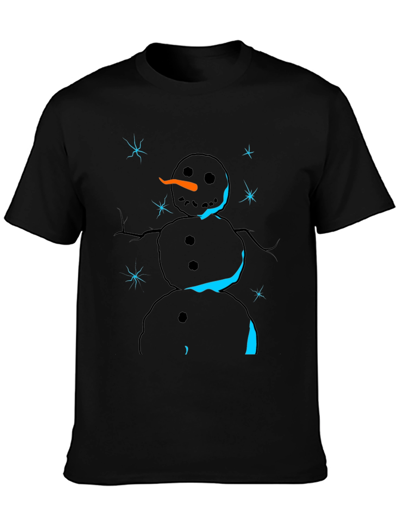 Snowman Graphic Tee - Black Cotton Holiday T-Shirt