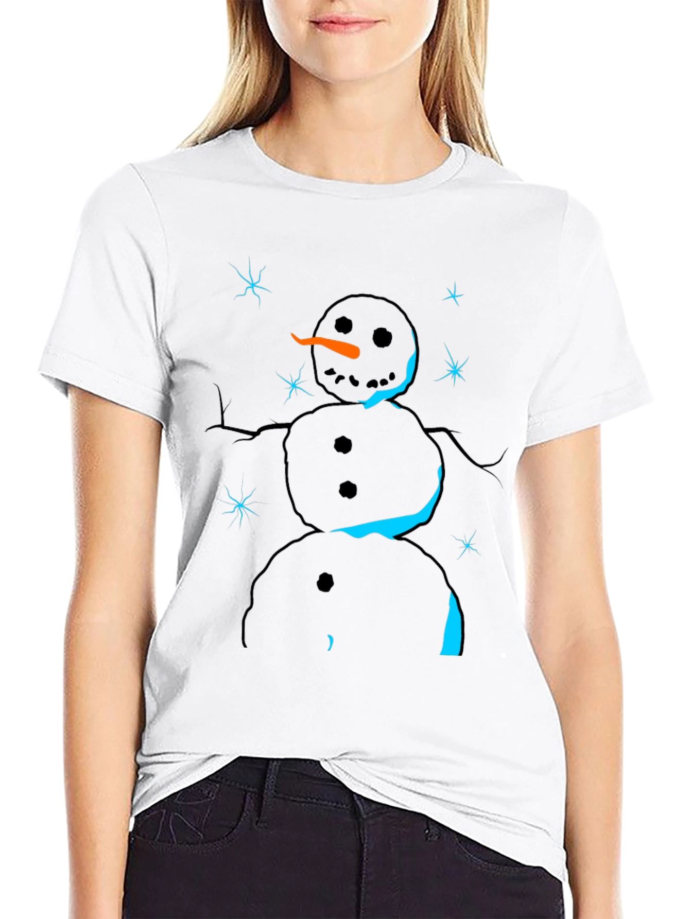 Snowman Graphic Tee - Black Cotton Holiday T-Shirt