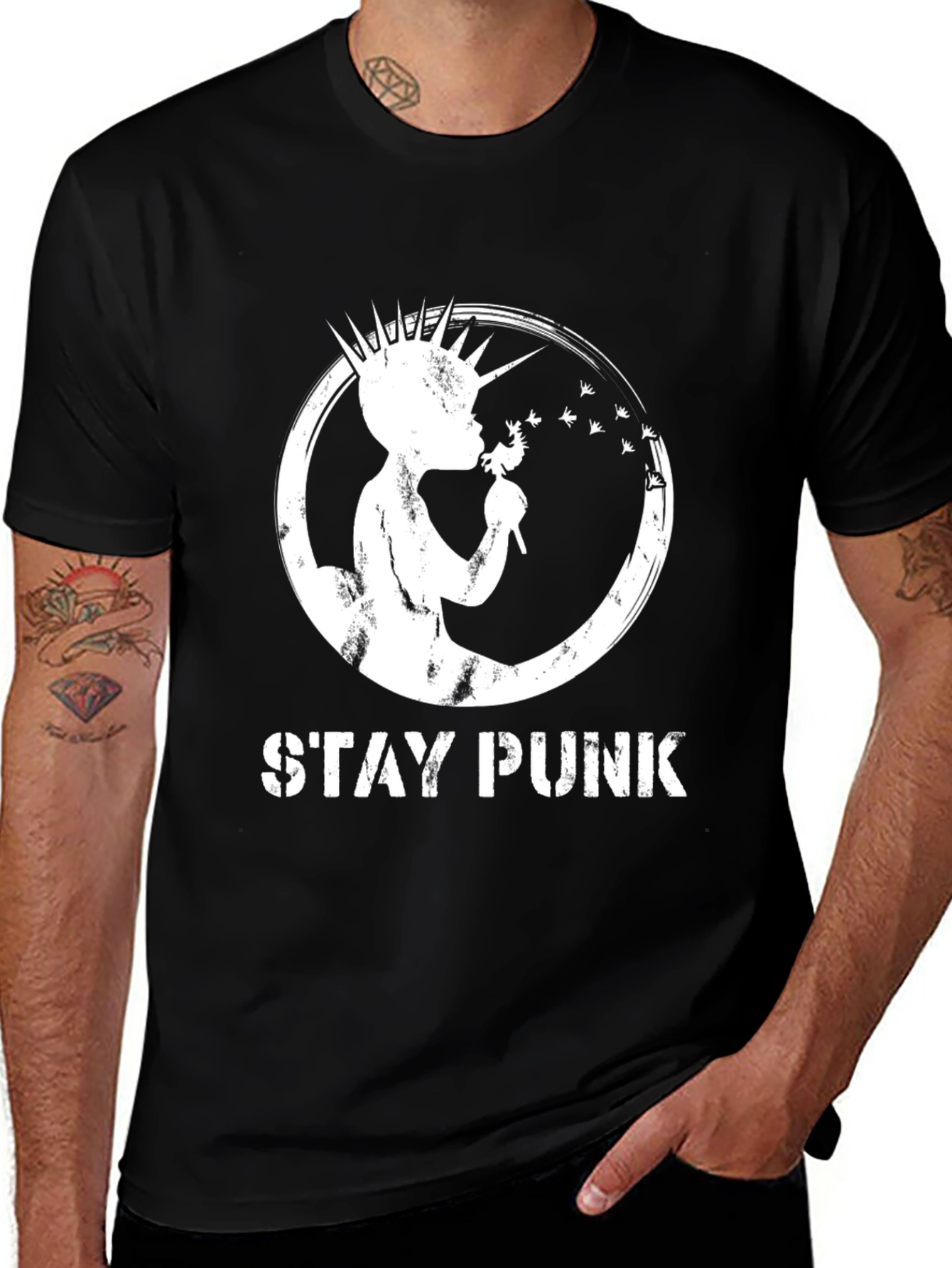 Stay Punk Black Graphic T-Shirt