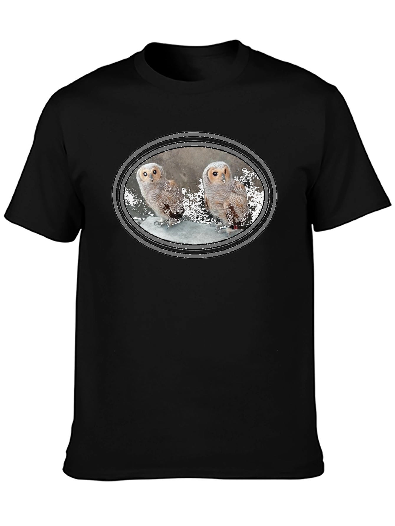 Owl Graphic Print Black Cotton T-Shirt
