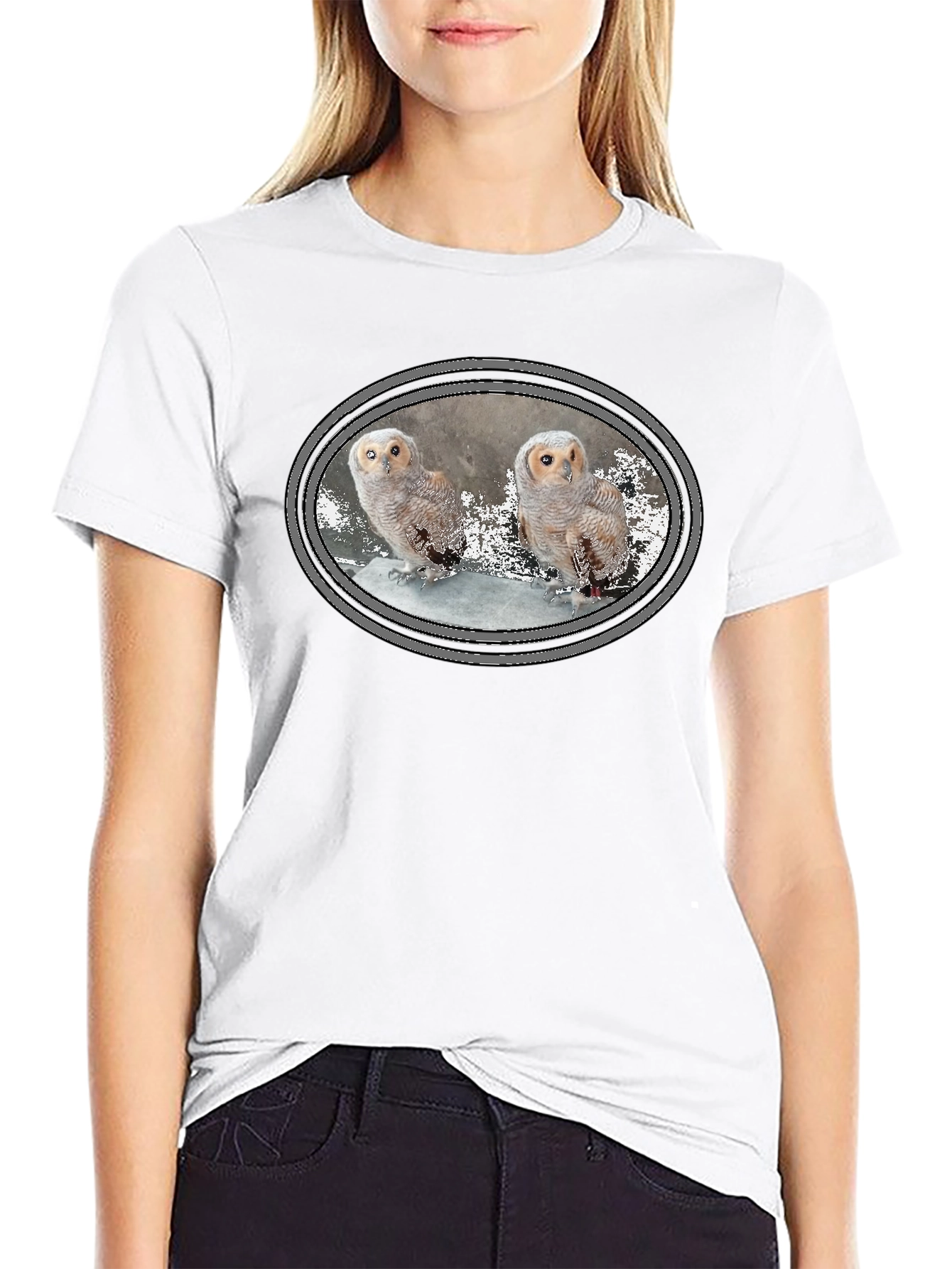 Owl Graphic Print Black Cotton T-Shirt