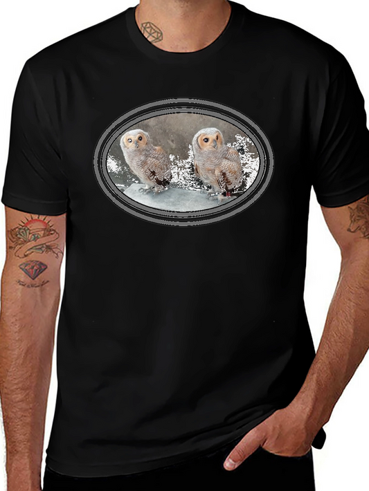 Owl Graphic Print Black Cotton T-Shirt