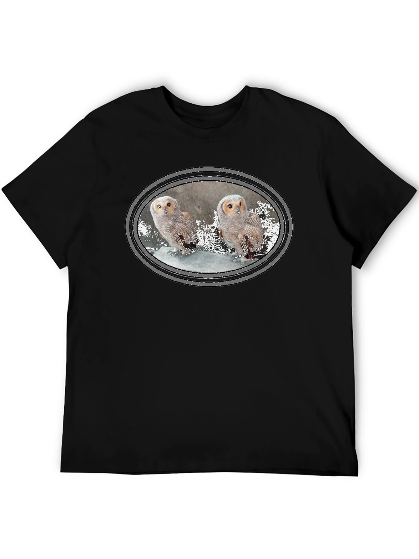 Owl Graphic Print Black Cotton T-Shirt