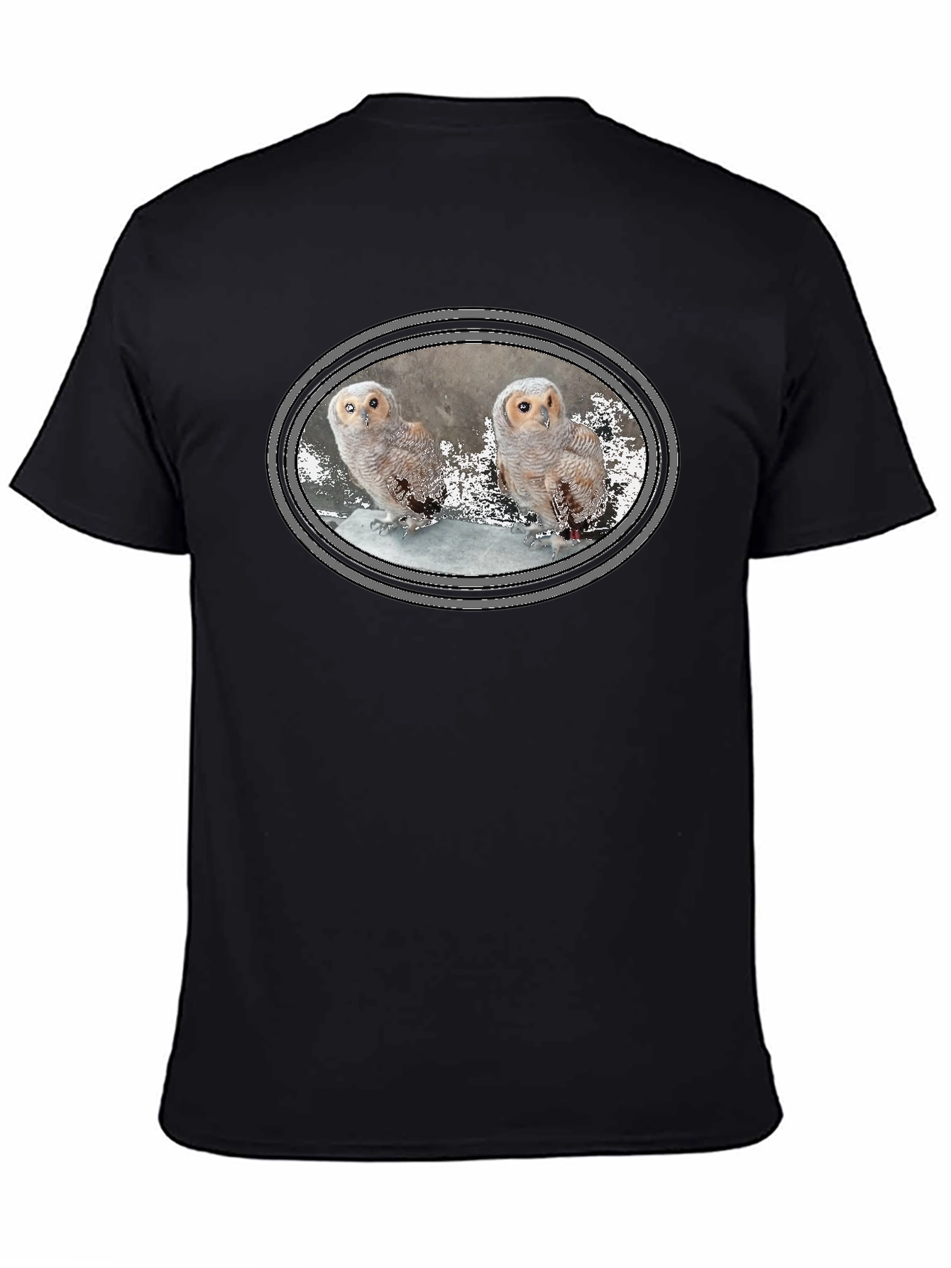 Owl Graphic Print Black Cotton T-Shirt