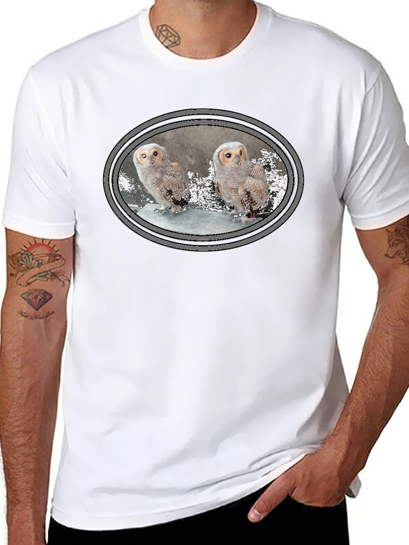 Owl Graphic Print Black Cotton T-Shirt