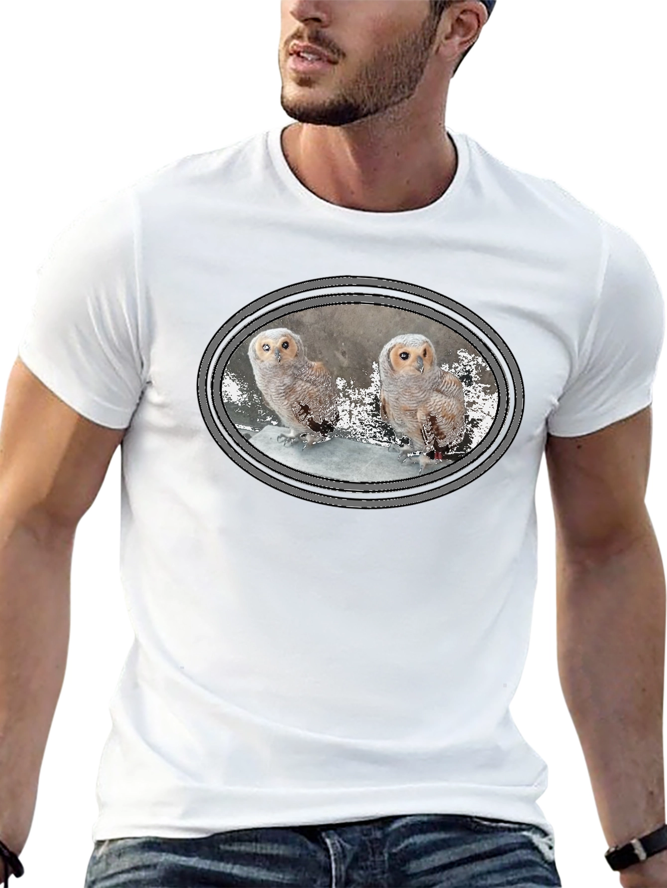 Owl Graphic Print Black Cotton T-Shirt