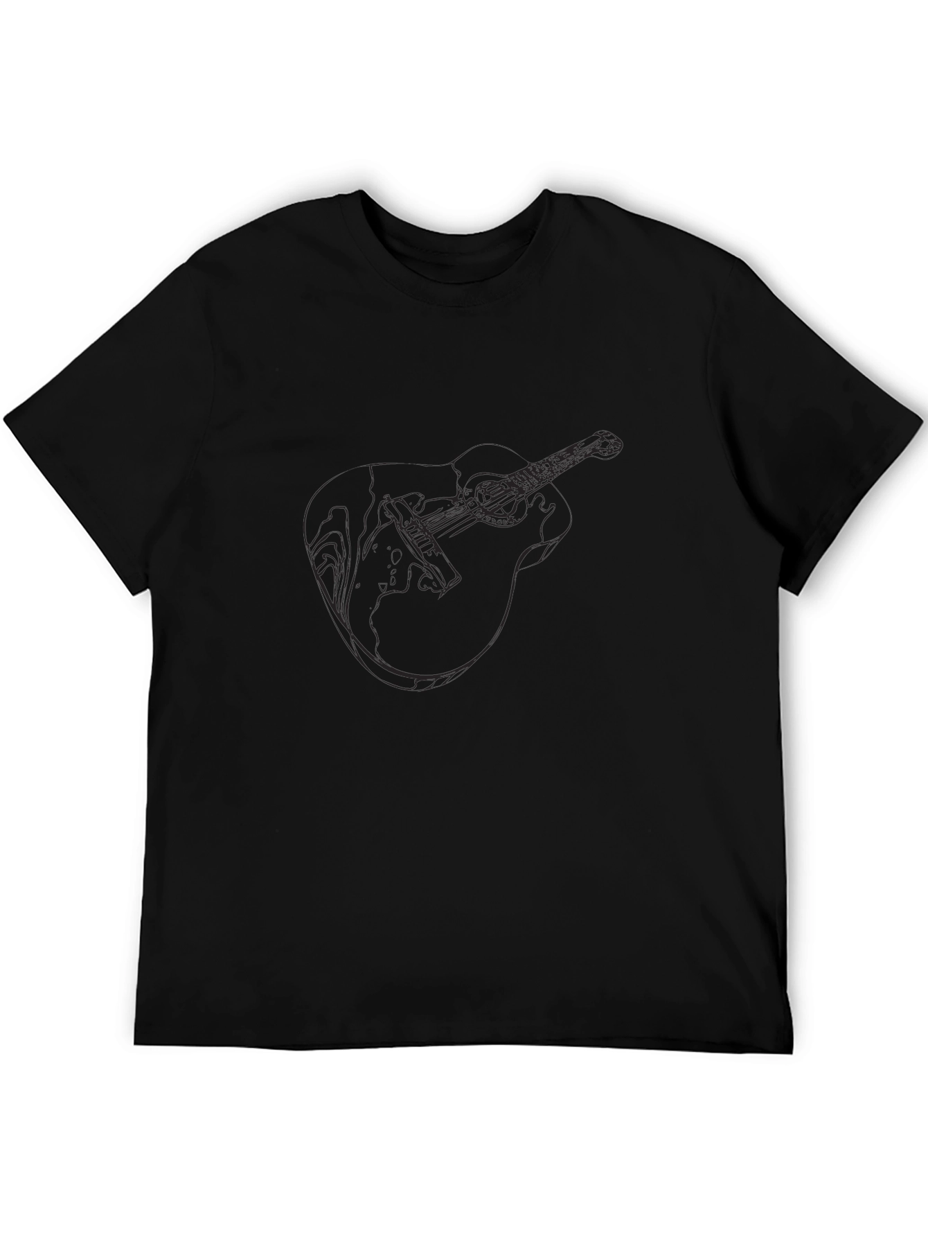 Acoustic Guitar Line Art Black T-Shirt