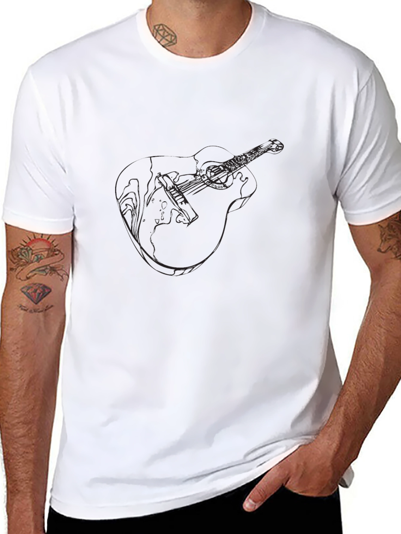 Acoustic Guitar Line Art Black T-Shirt