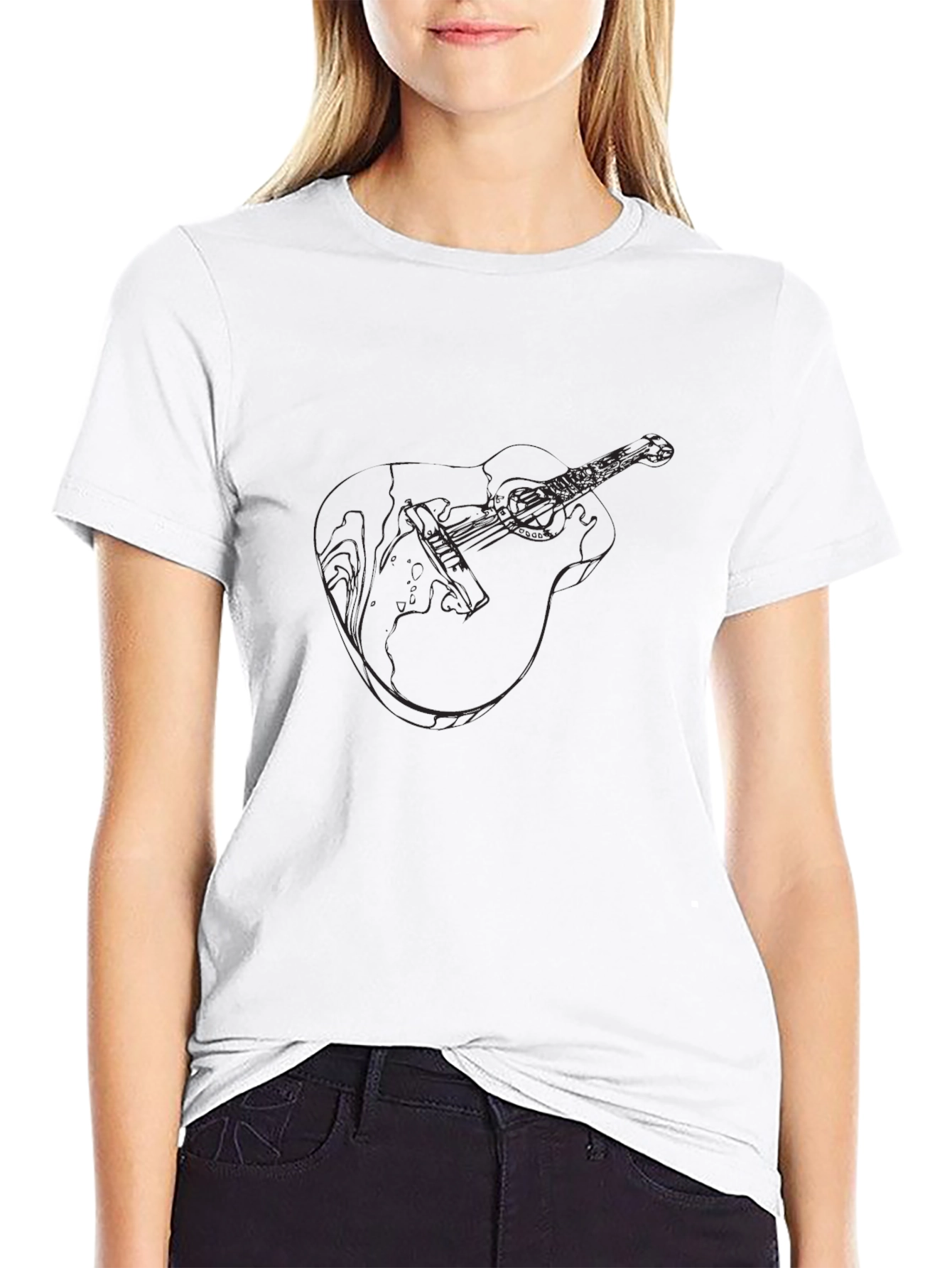 Acoustic Guitar Line Art Black T-Shirt