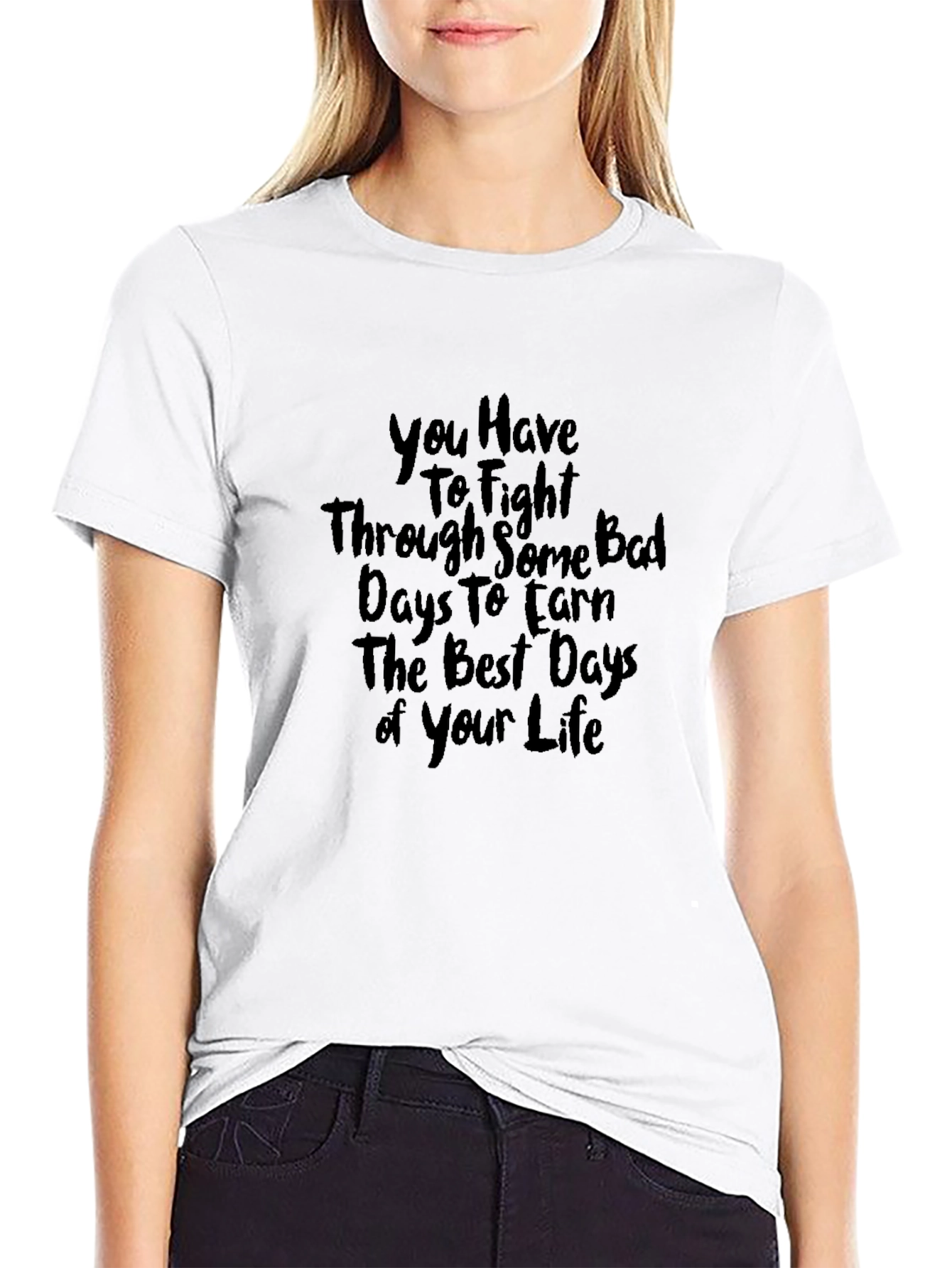 Motivational Black T-Shirt - Fight Through Bad Days