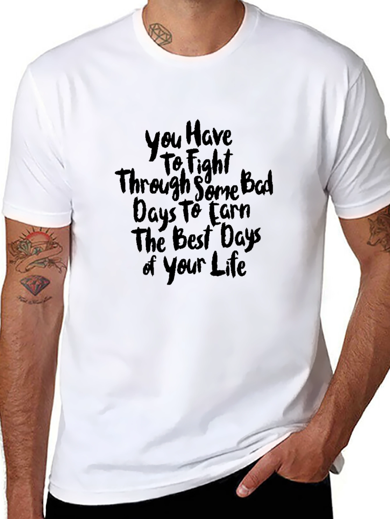 Motivational Black T-Shirt - Fight Through Bad Days