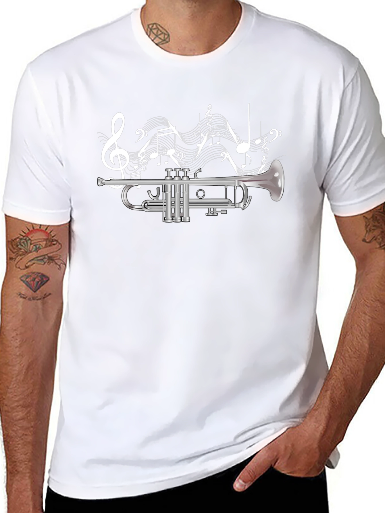 Trumpet & Music Notes Graphic T-Shirt