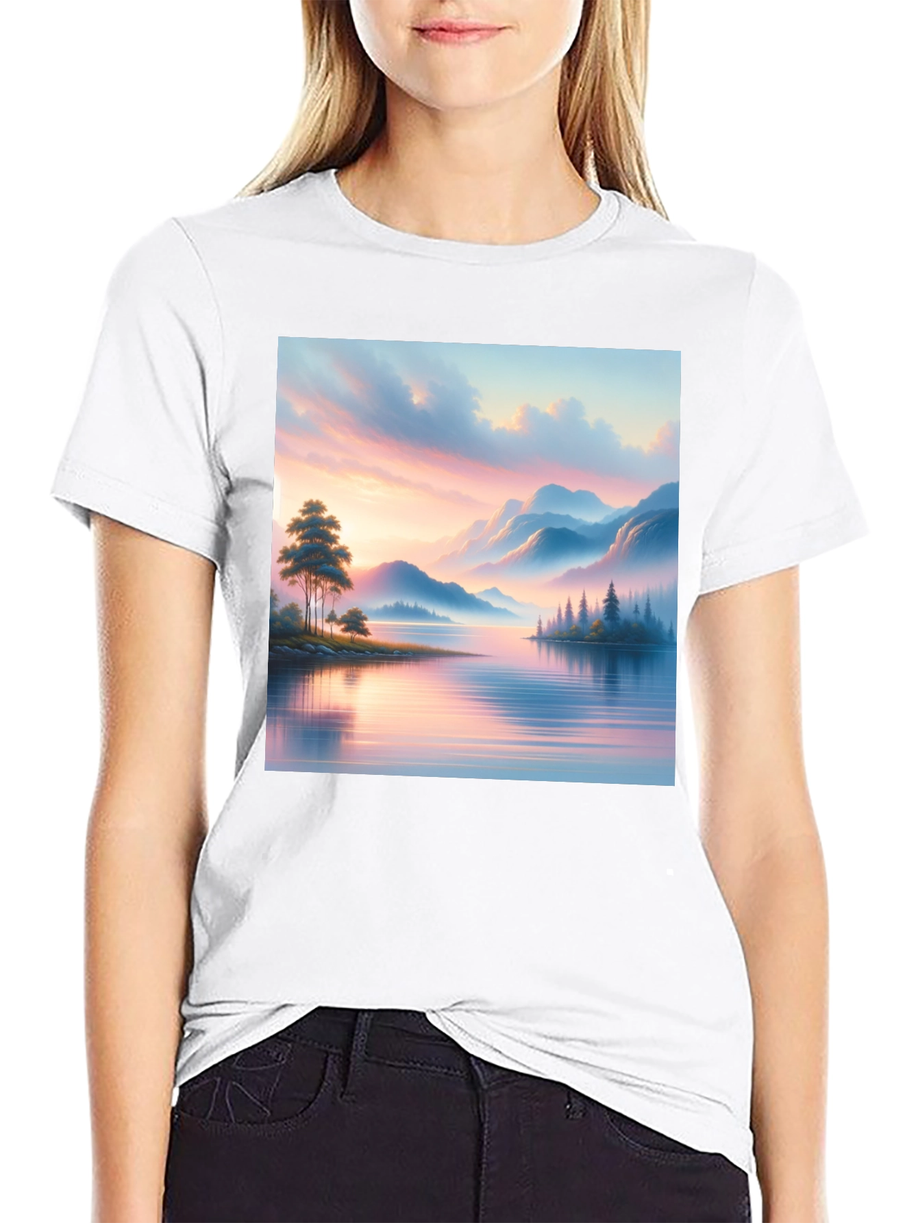 Scenic Lake View Graphic Tee - Black