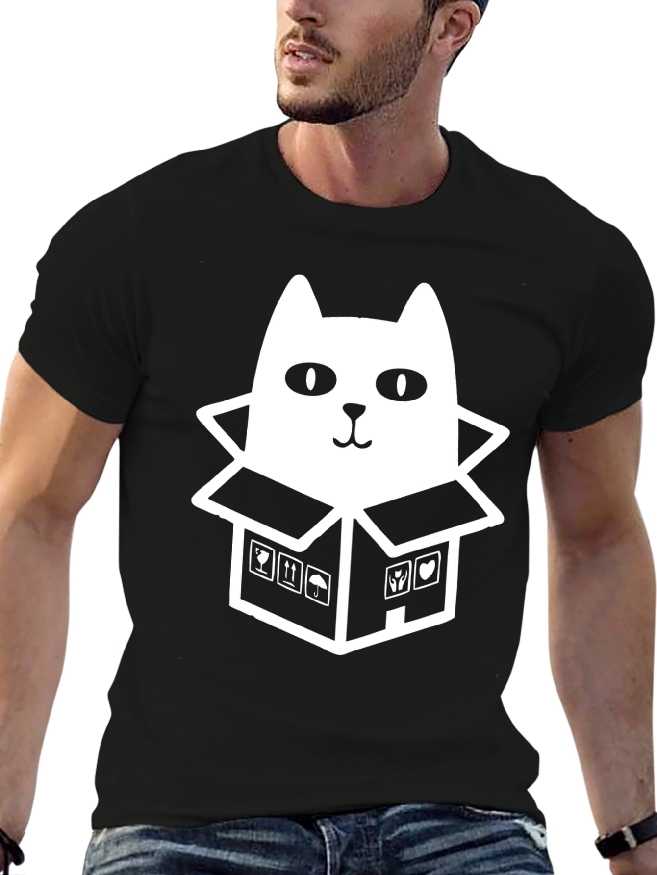 Cat in a Box Graphic Tee - Black