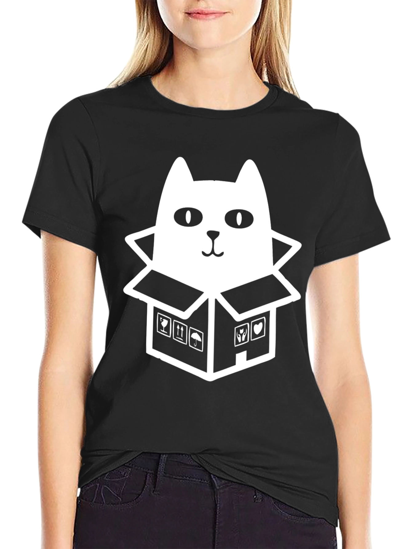 Cat in a Box Graphic Tee - Black