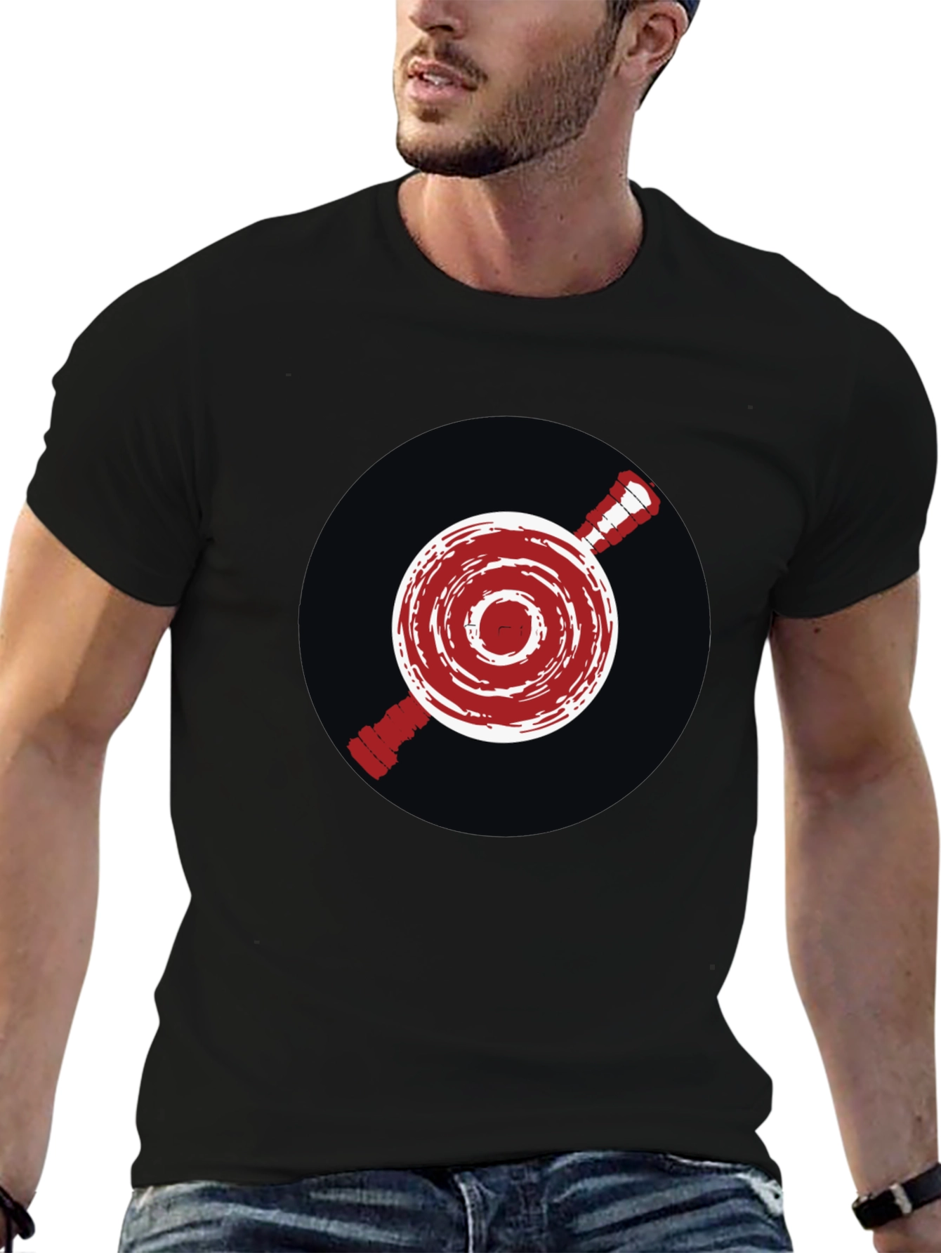 Unique Red Emblem Graphic Print Black T-Shirt