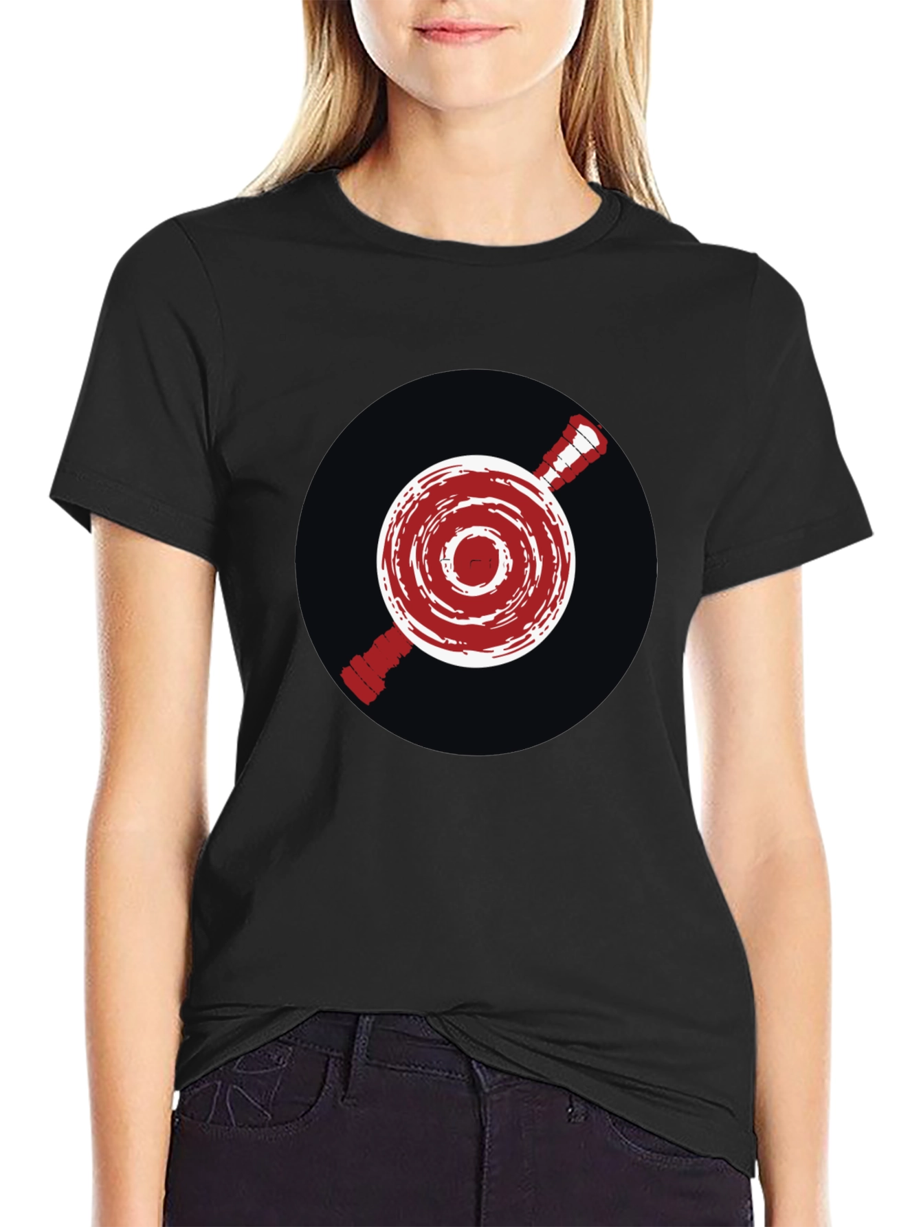 Unique Red Emblem Graphic Print Black T-Shirt