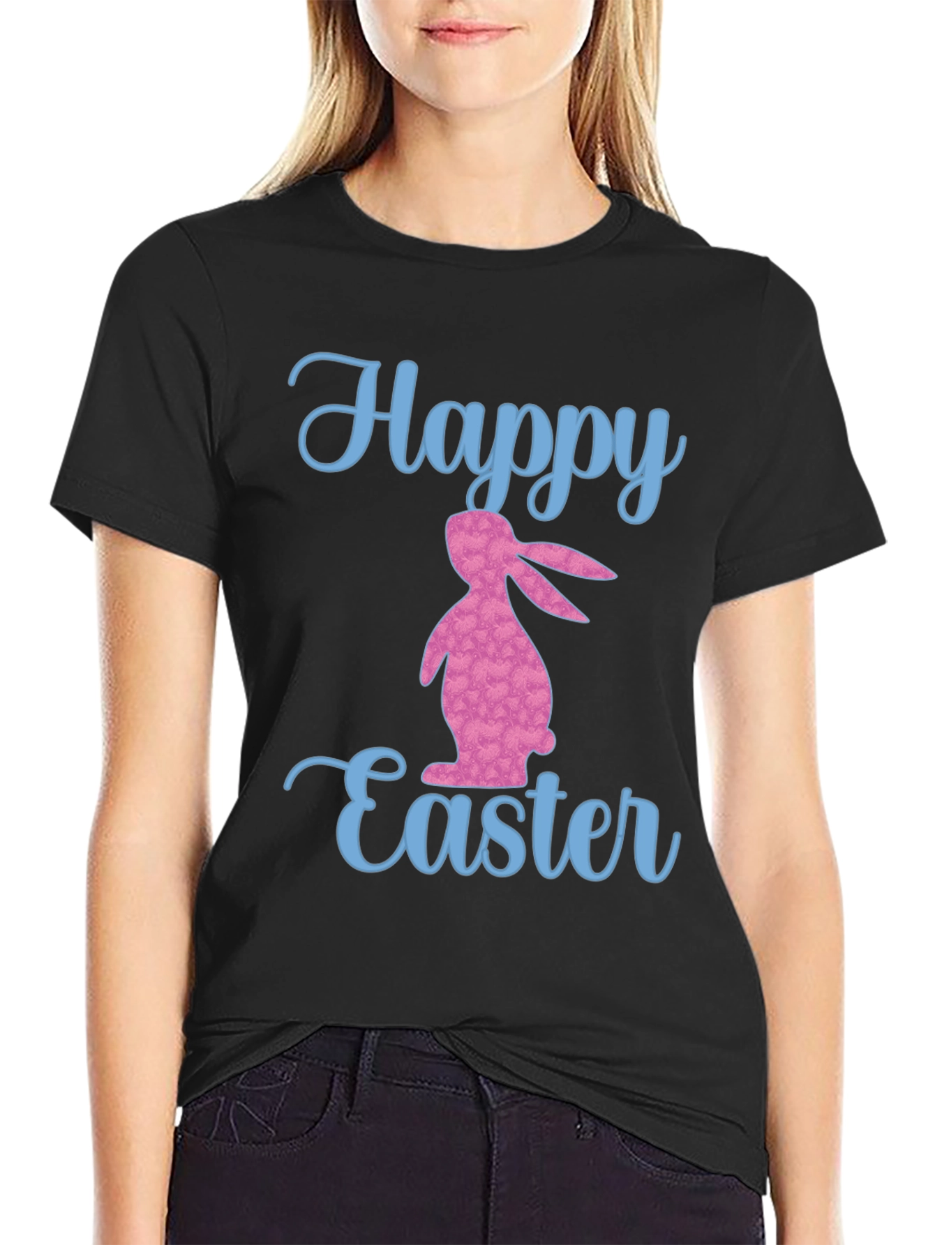 Happy Easter Bunny Graphic T-Shirt - Black