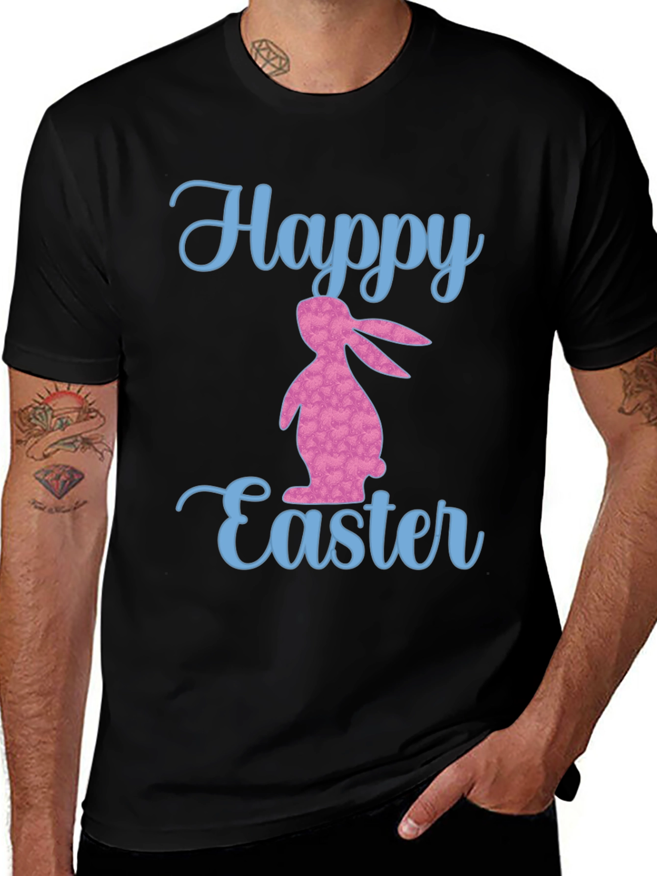 Happy Easter Bunny Graphic T-Shirt - Black