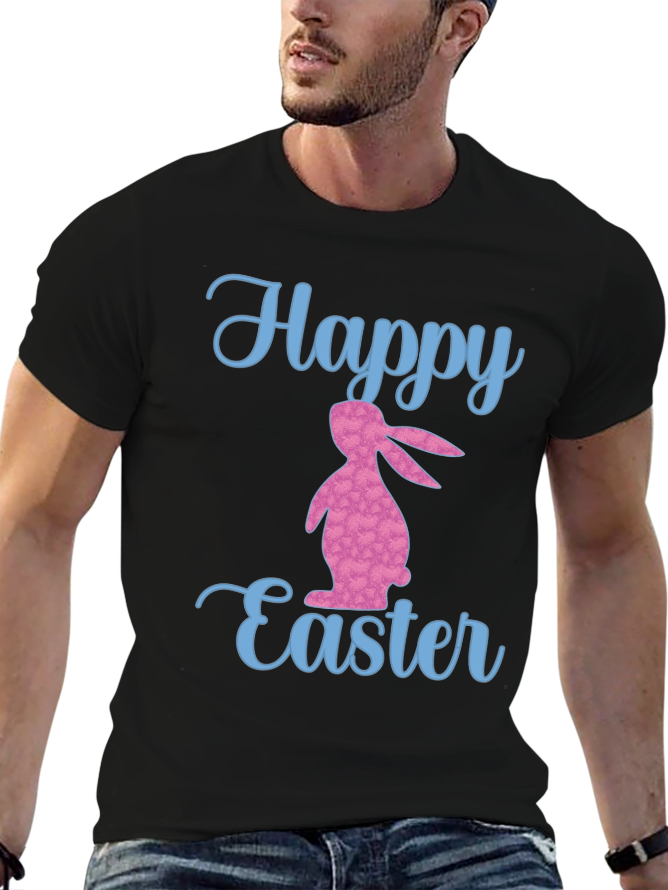 Happy Easter Bunny Graphic T-Shirt - Black