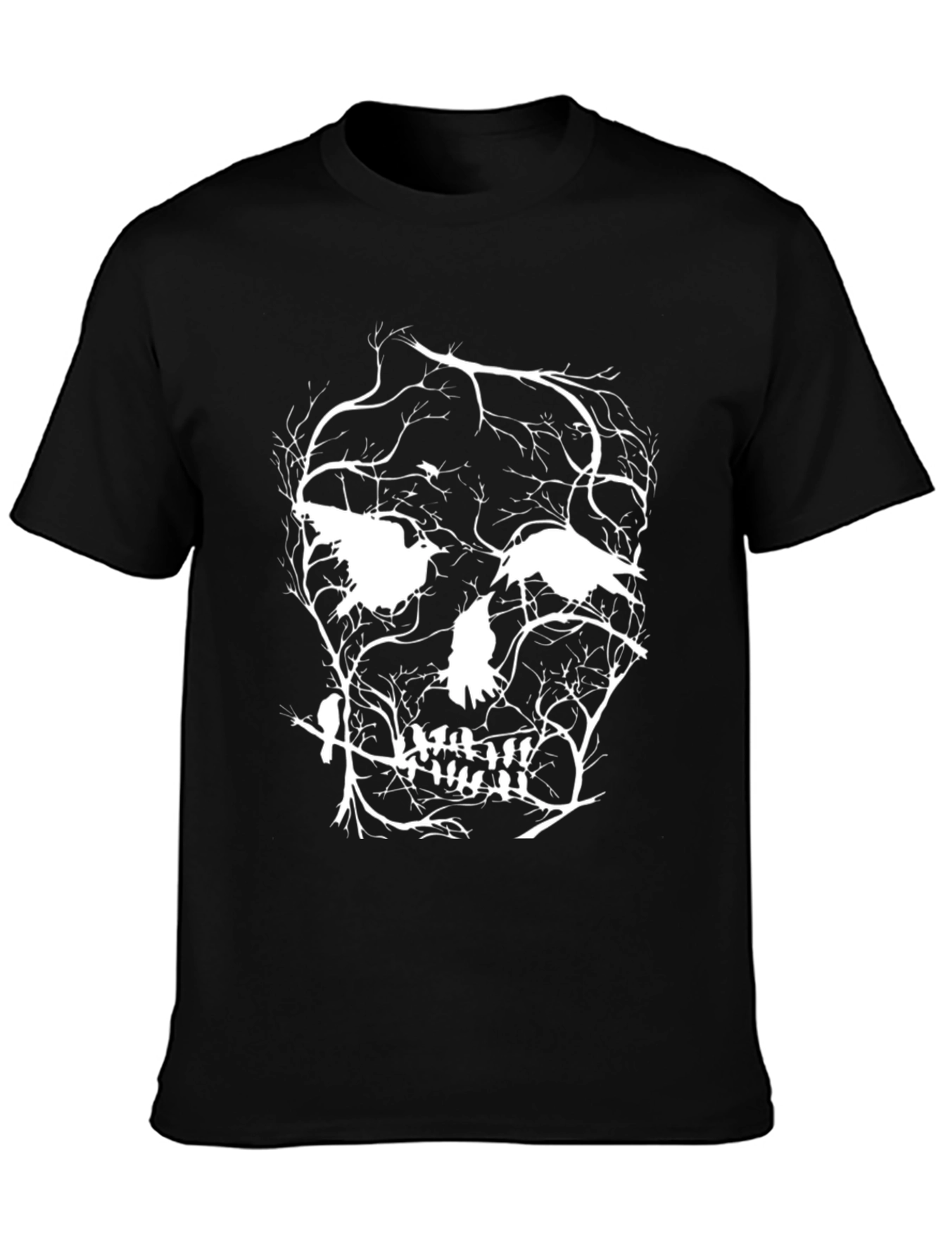 Raven Skull Graphic Tee - Black Cotton Blend