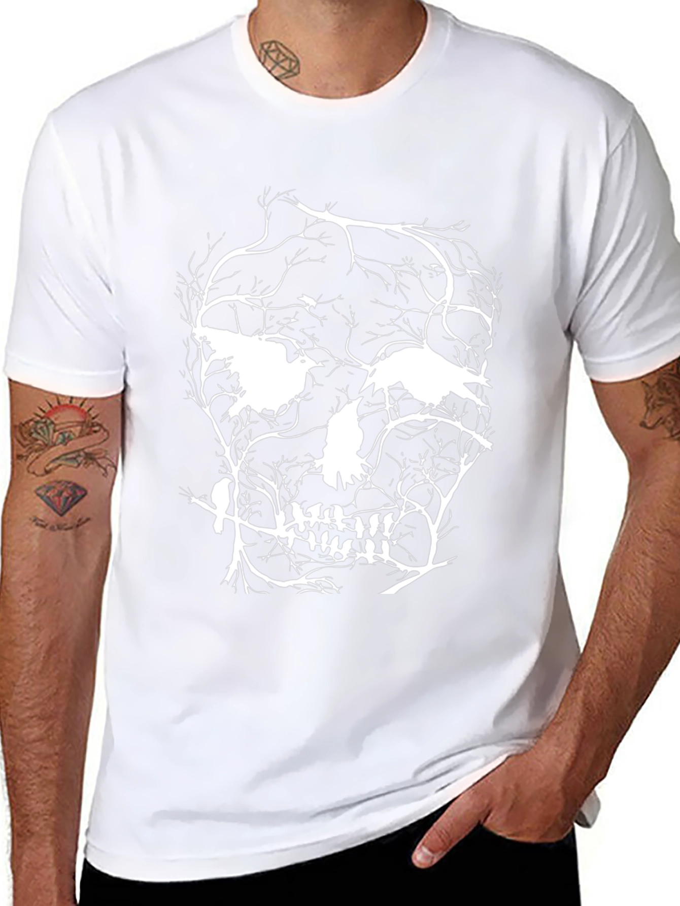 Raven Skull Graphic Tee - Black Cotton Blend