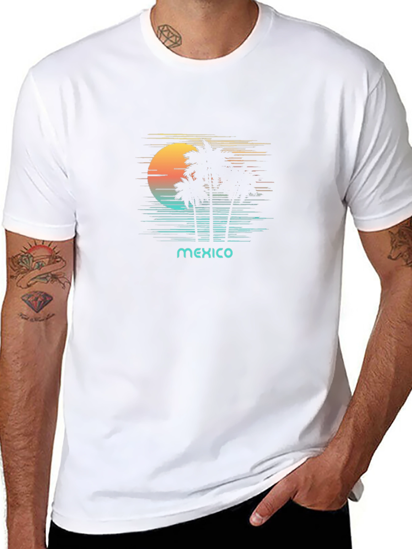 Mexico Palms Graphic Tee - Retro Sunset Palm Trees