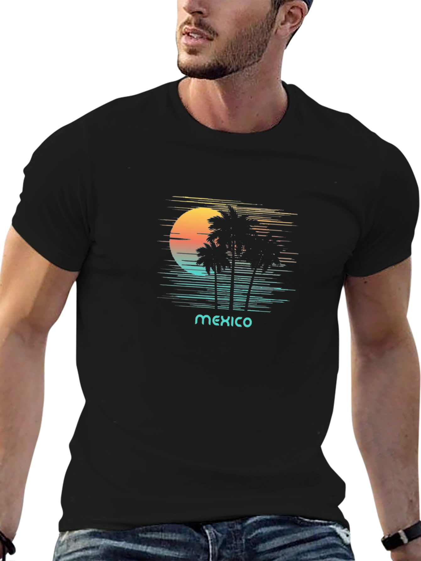 Mexico Palms Graphic Tee - Retro Sunset Palm Trees