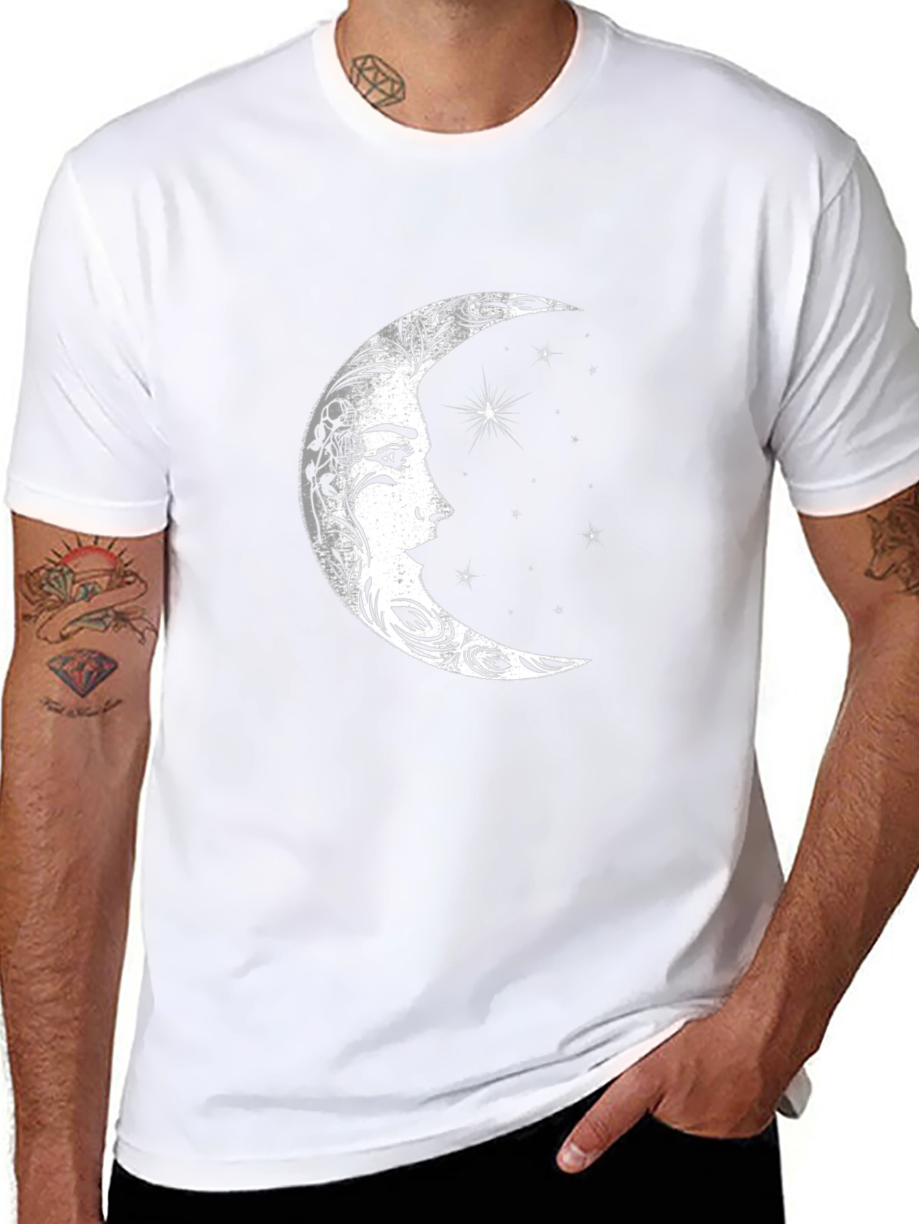 Celestial Moon Face Graphic Tee - Black