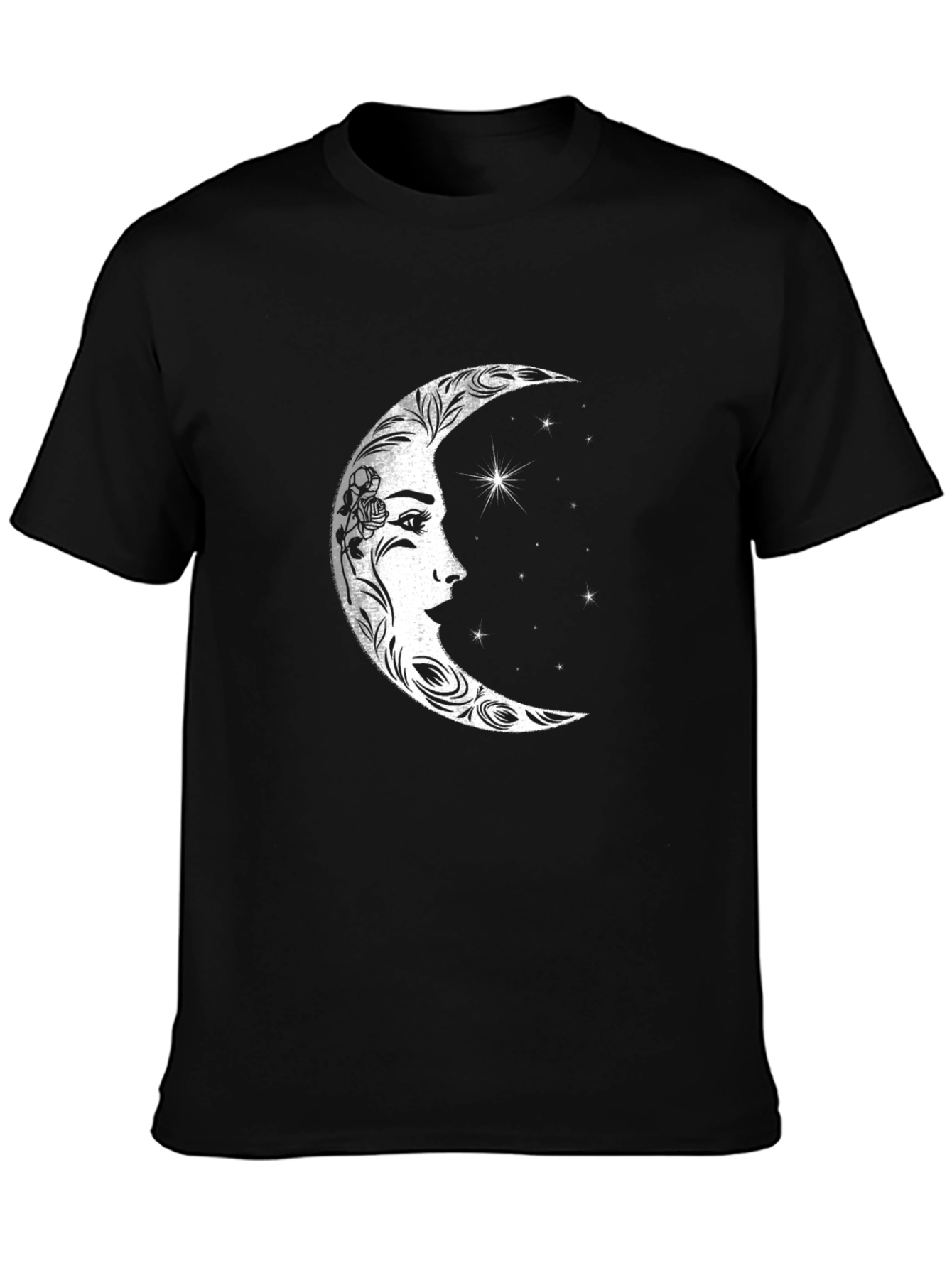 Celestial Moon Face Graphic Tee - Black