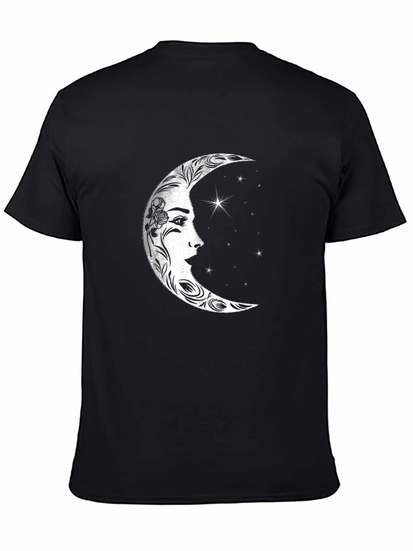 Celestial Moon Face Graphic Tee - Black
