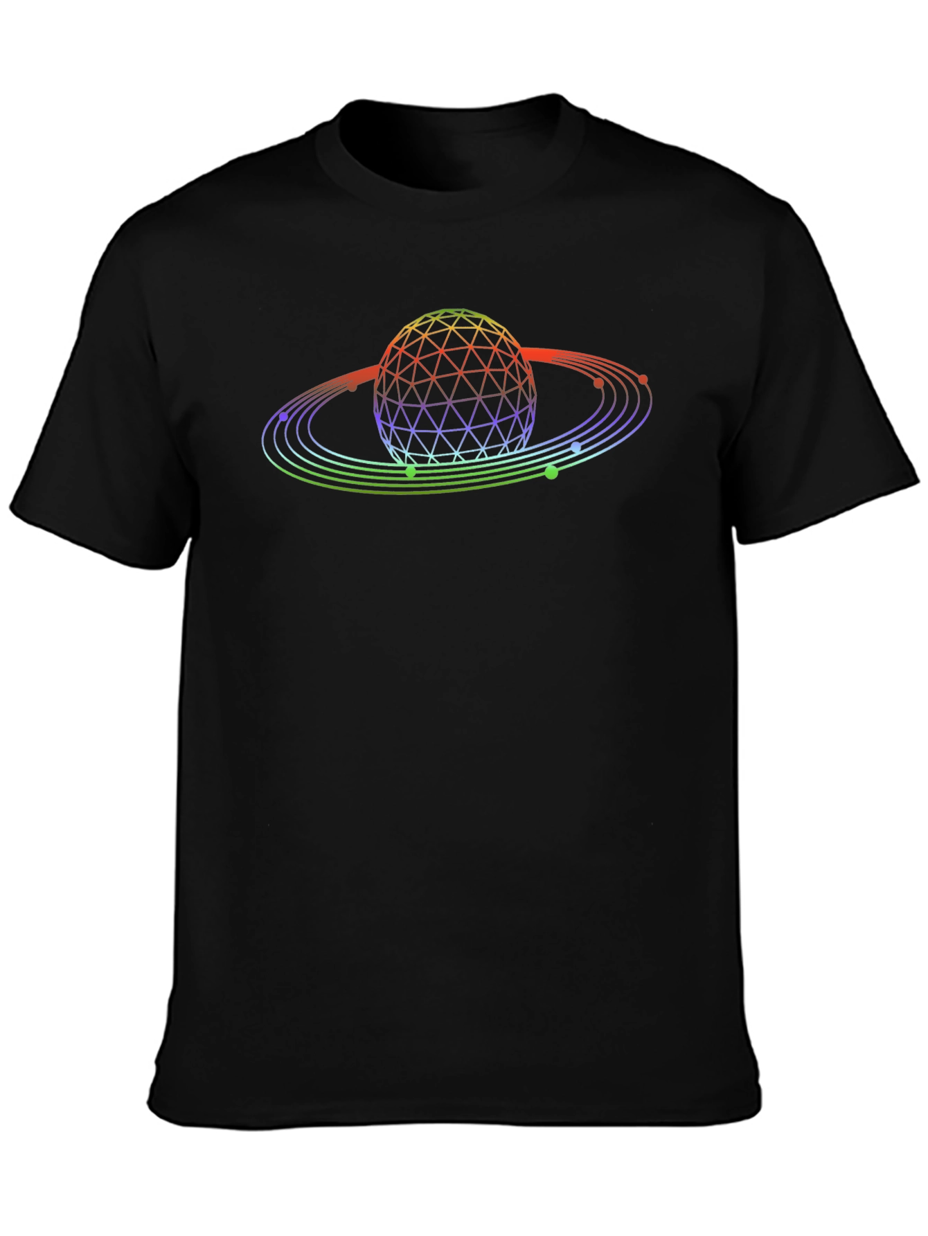 Geometric Planet Graphic Tee - Black Cotton