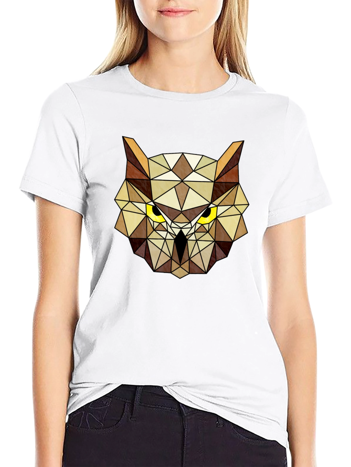 Geometric Owl Head Graphic Tee - Modern Design
