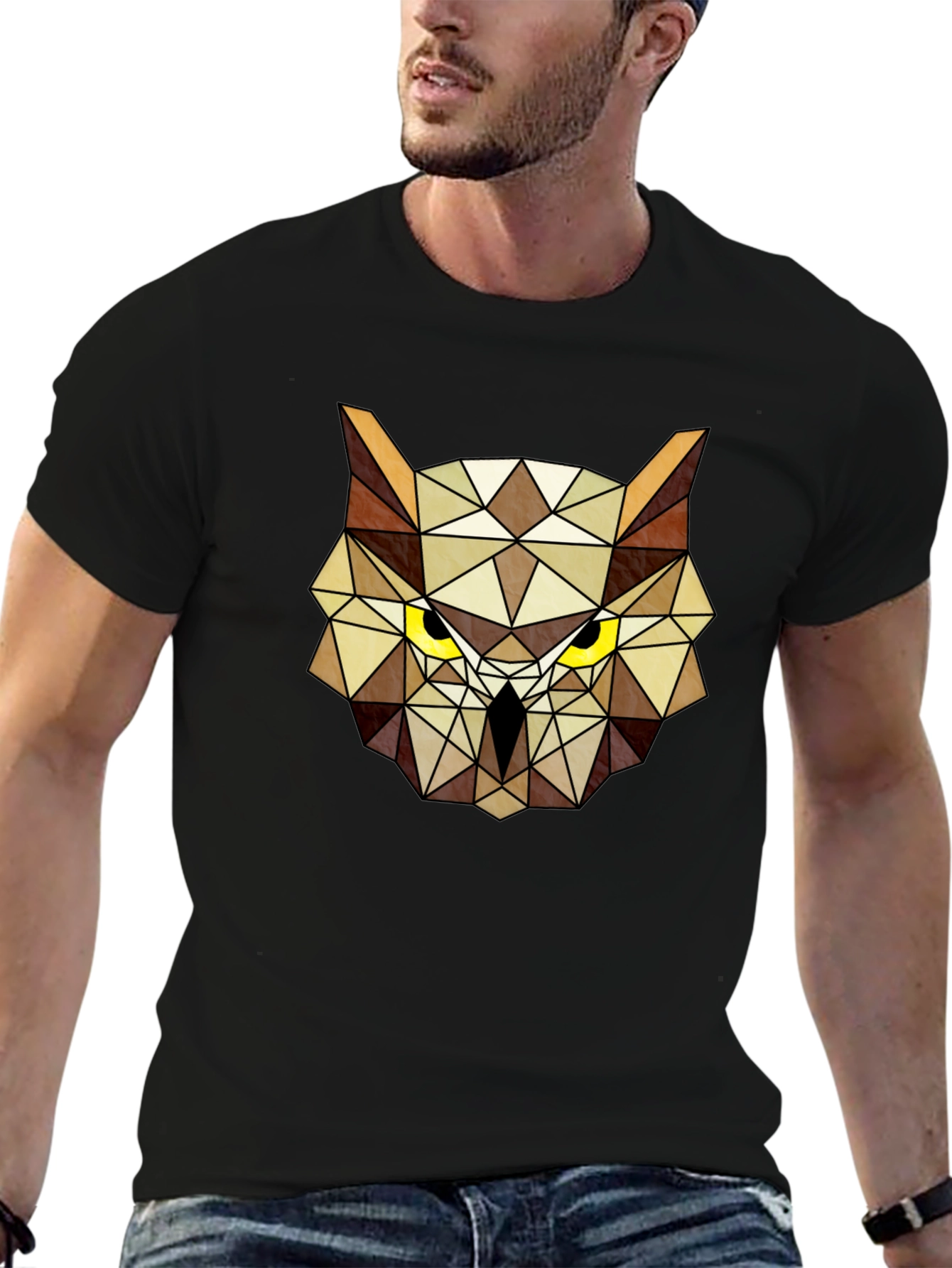 Geometric Owl Head Graphic Tee - Modern Design