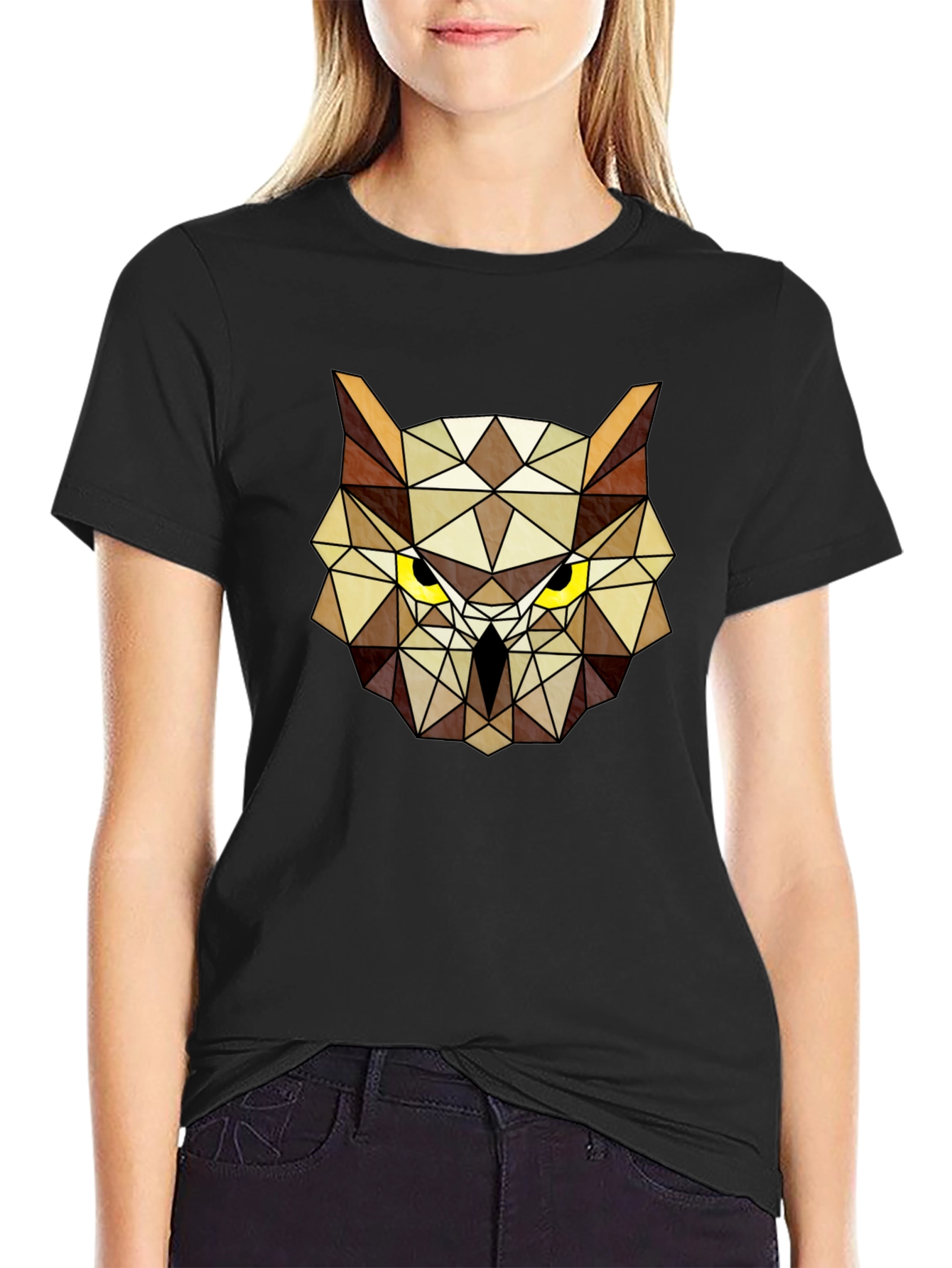 Geometric Owl Head Graphic Tee - Modern Design