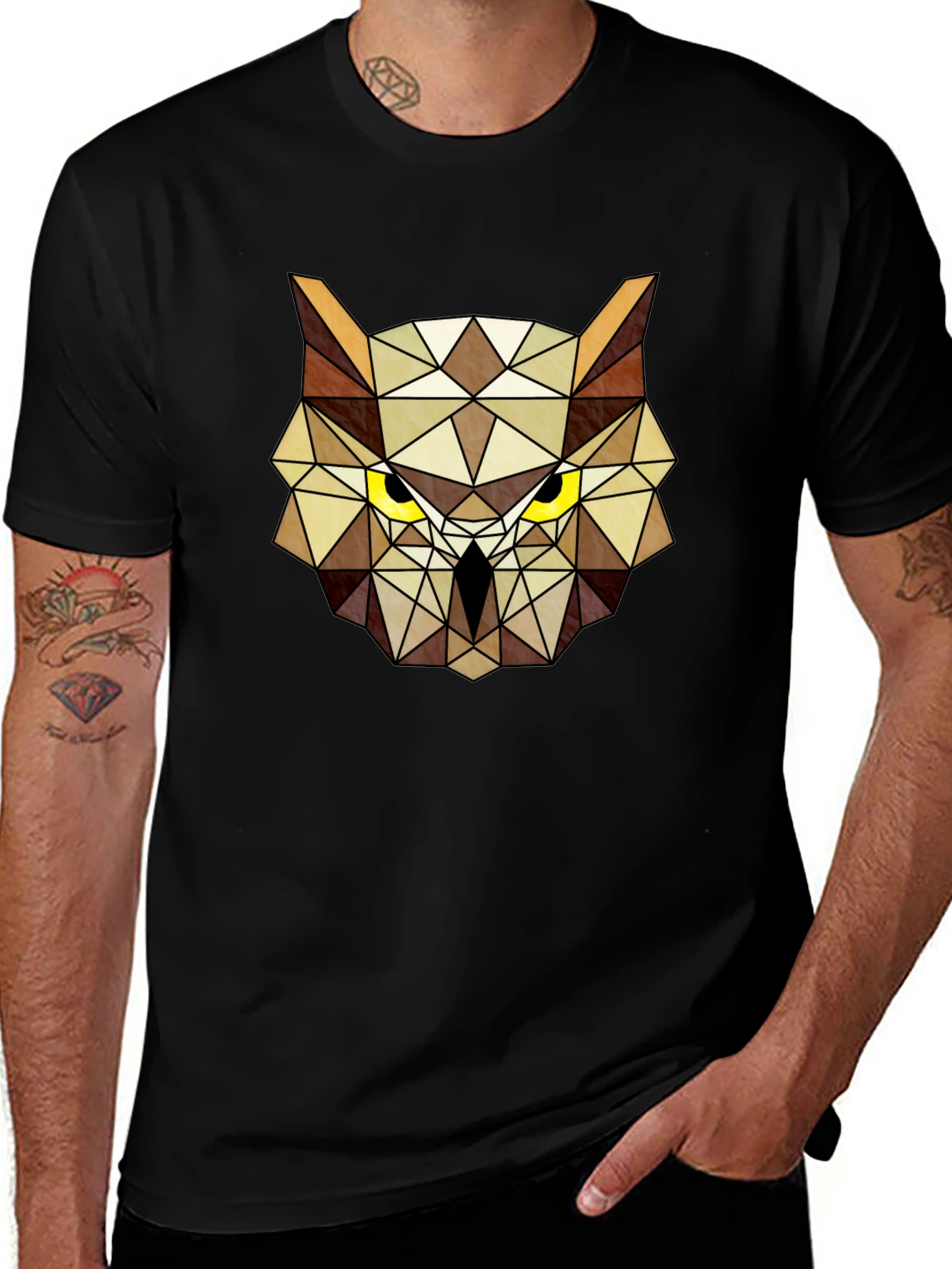 Geometric Owl Head Graphic Tee - Modern Design