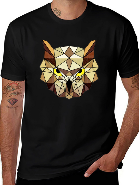 Geometric Owl Head Graphic Tee - Modern Design