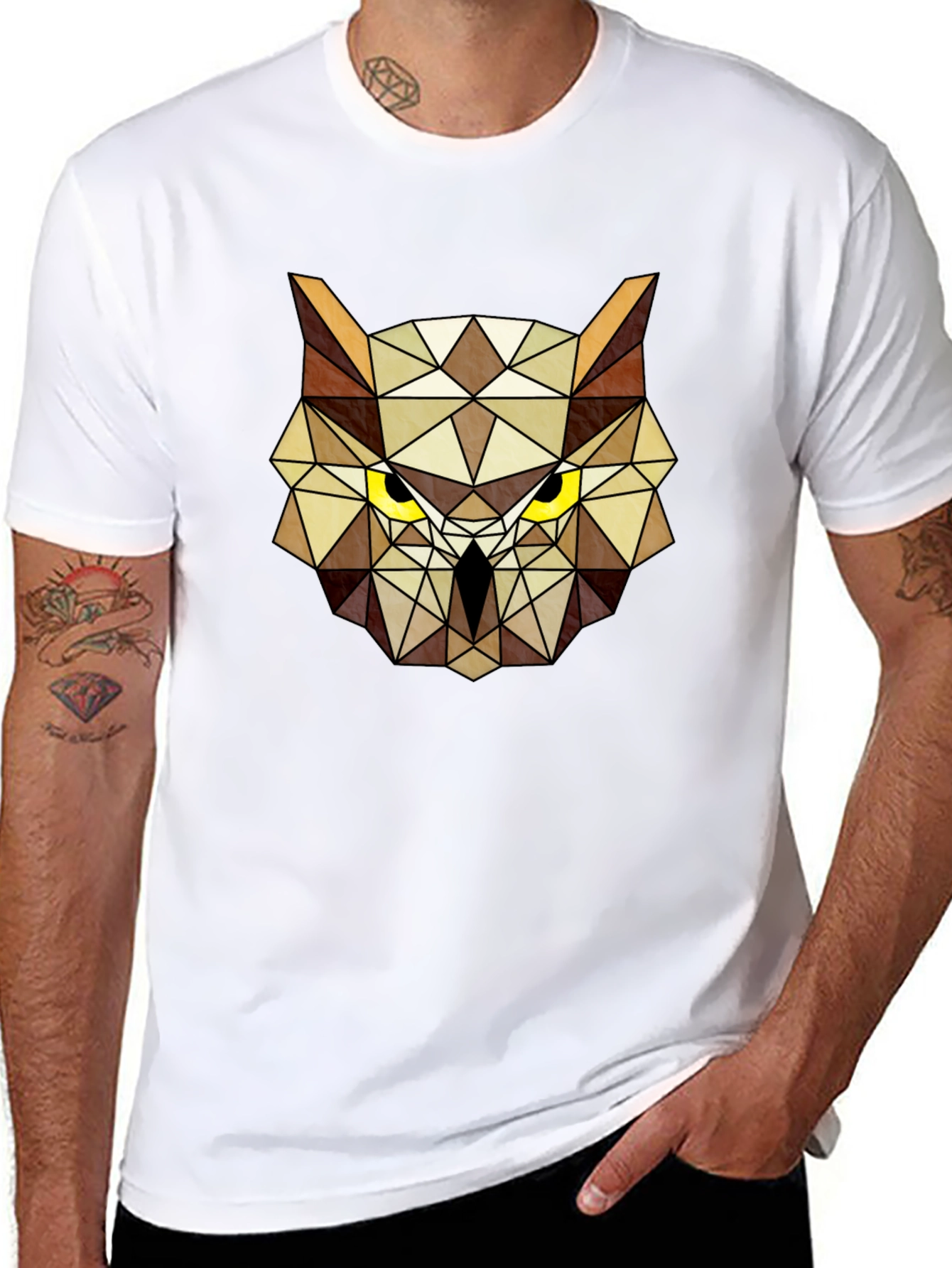 Geometric Owl Head Graphic Tee - Modern Design