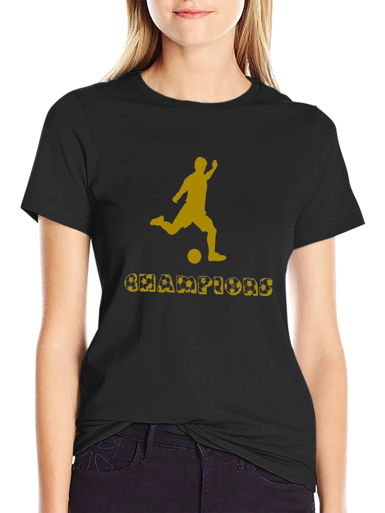 Champions Soccer Graphic Tee - Black Cotton T-Shirt