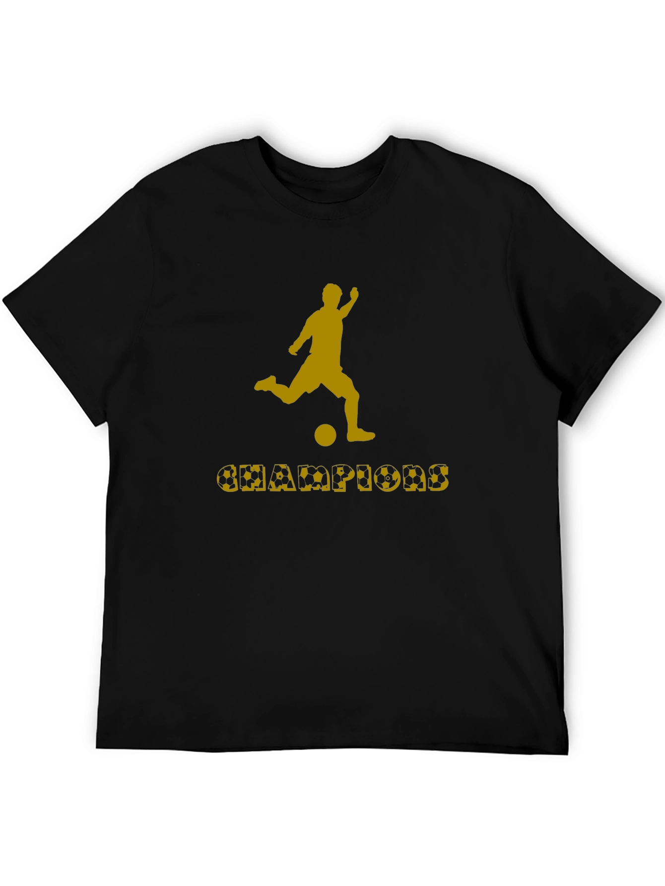 Champions Soccer Graphic Tee - Black Cotton T-Shirt