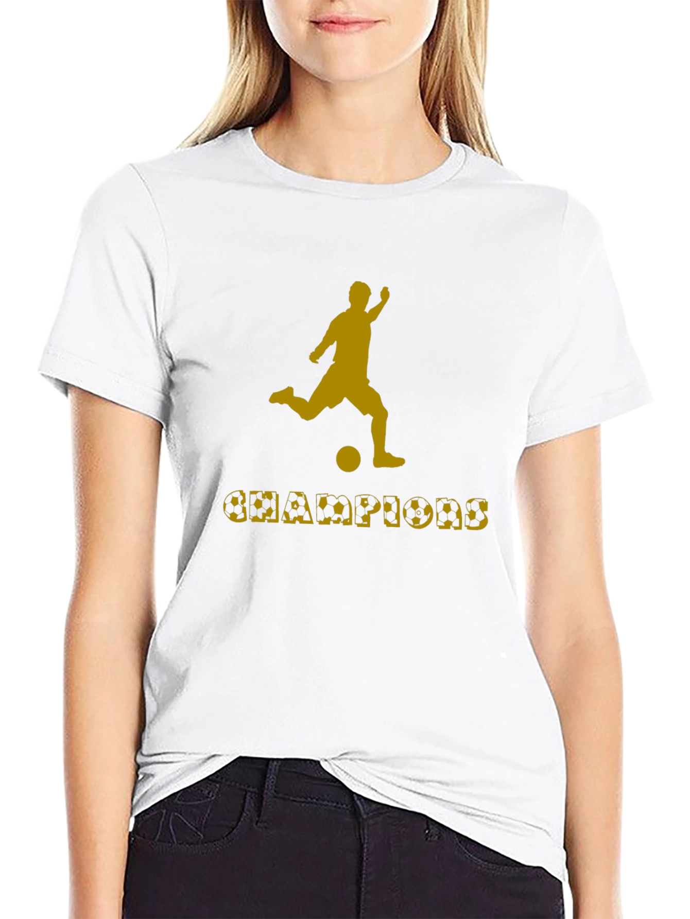 Champions Soccer Graphic Tee - Black Cotton T-Shirt