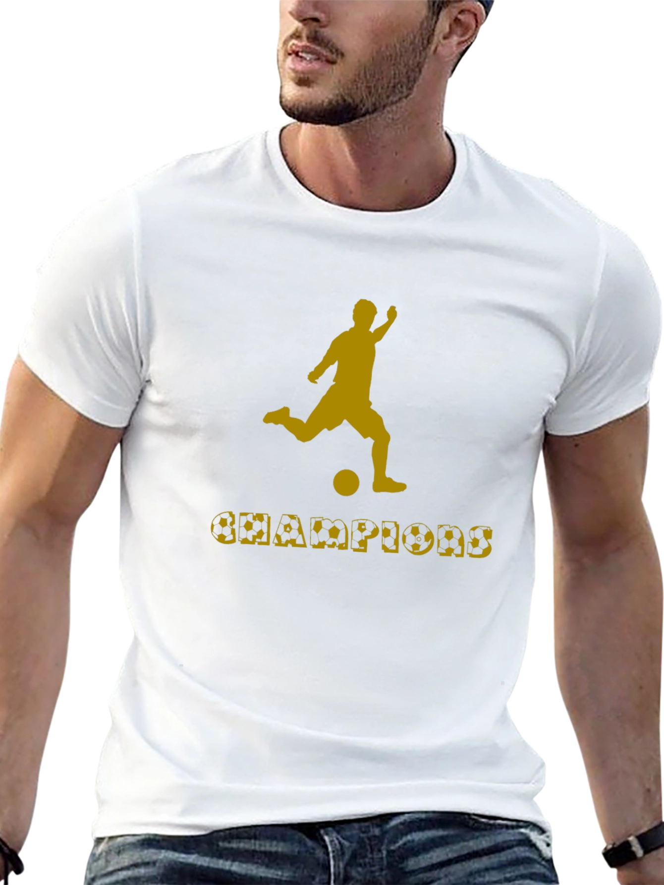 Champions Soccer Graphic Tee - Black Cotton T-Shirt