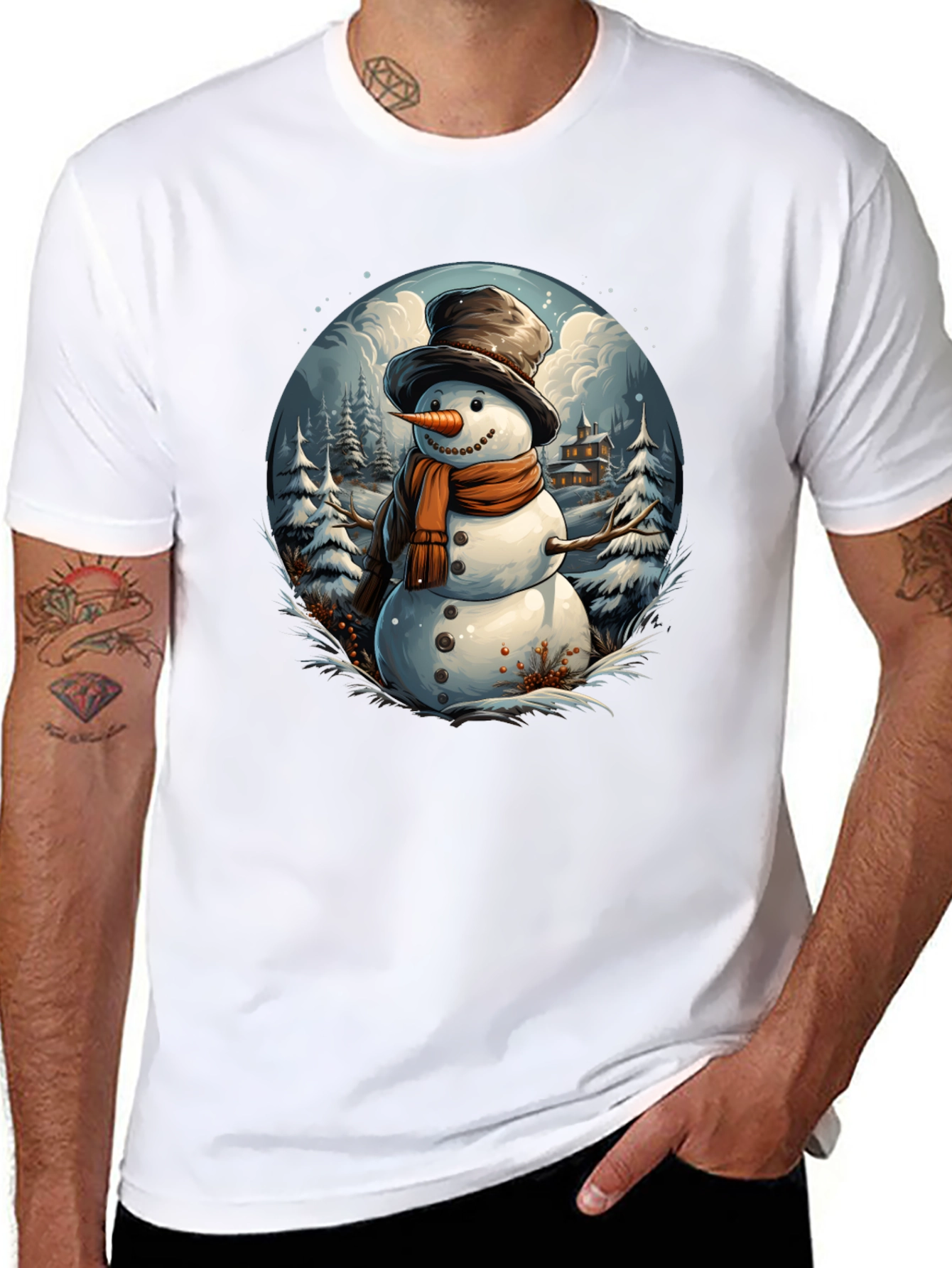 Festive Snowman Graphic Tee - Winter Holiday Apparel