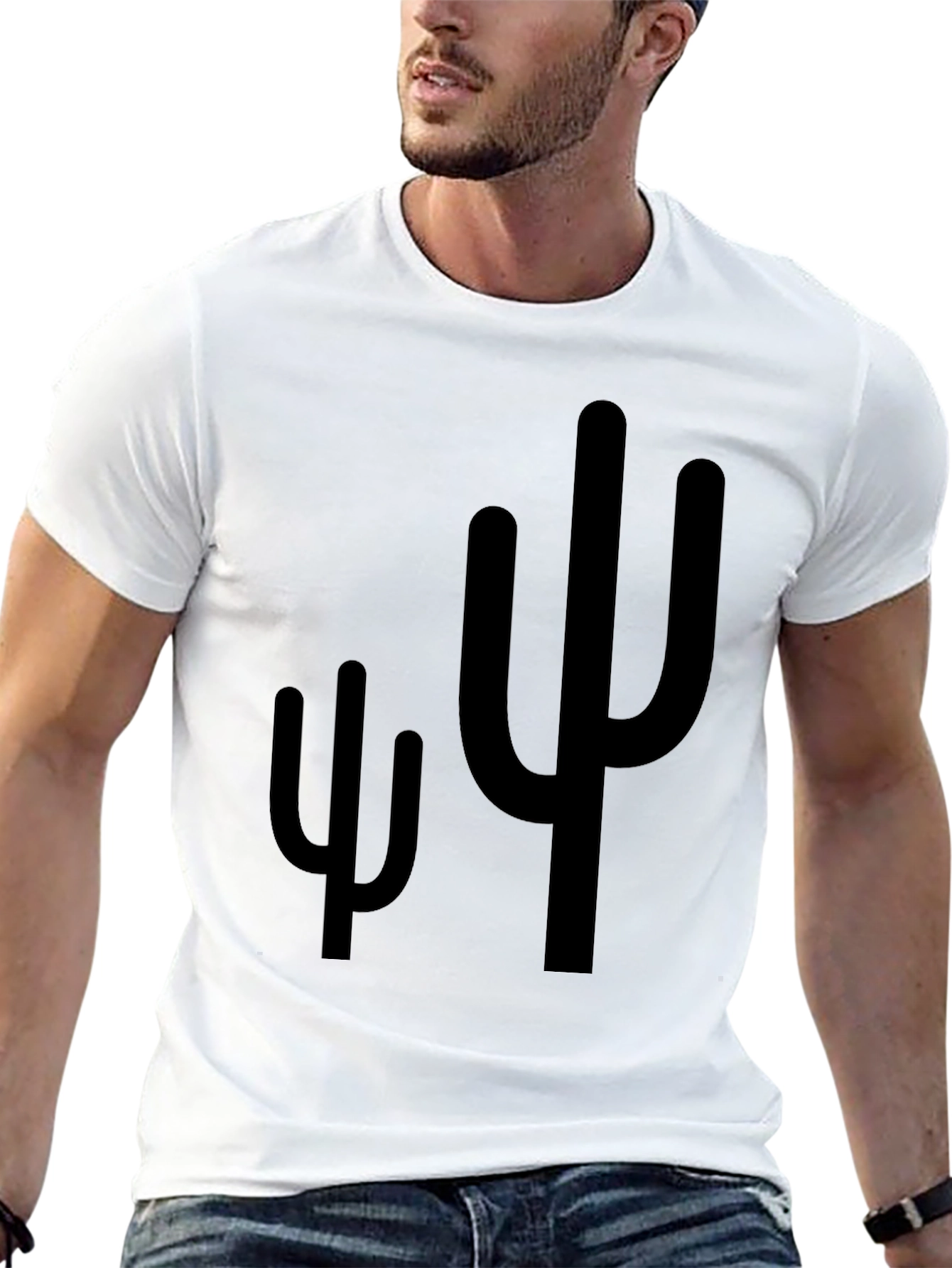 Cactus Graphic Print Mens Black T-Shirt