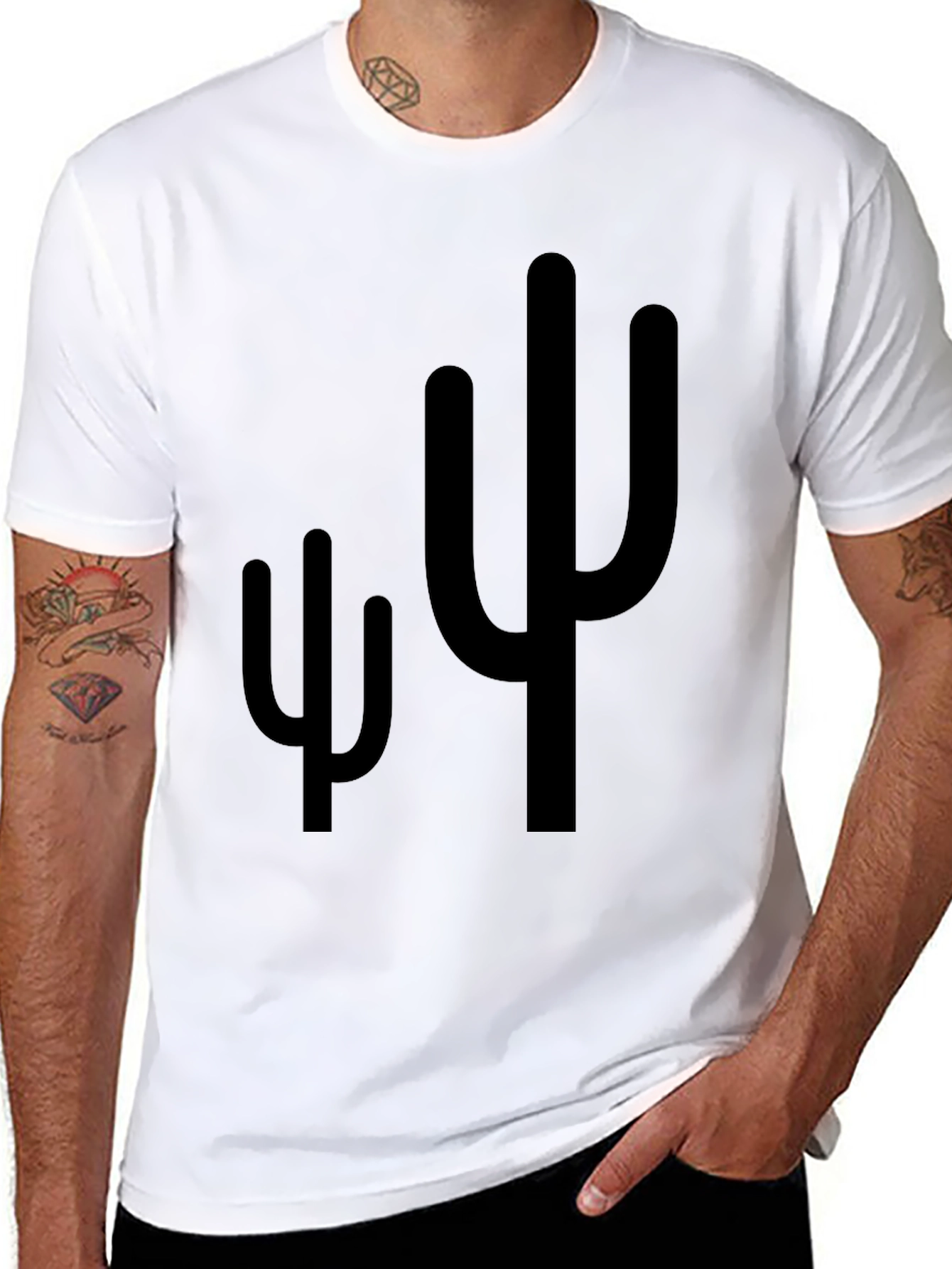 Cactus Graphic Print Mens Black T-Shirt