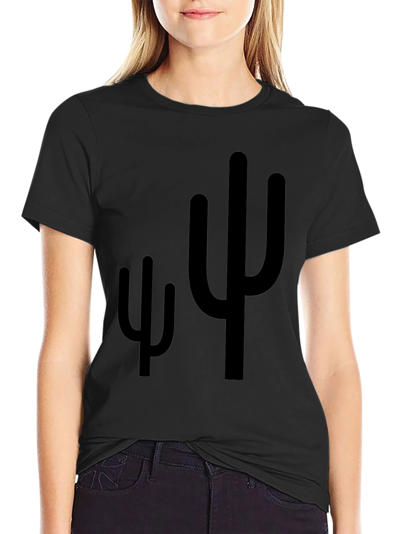 Cactus Graphic Print Mens Black T-Shirt